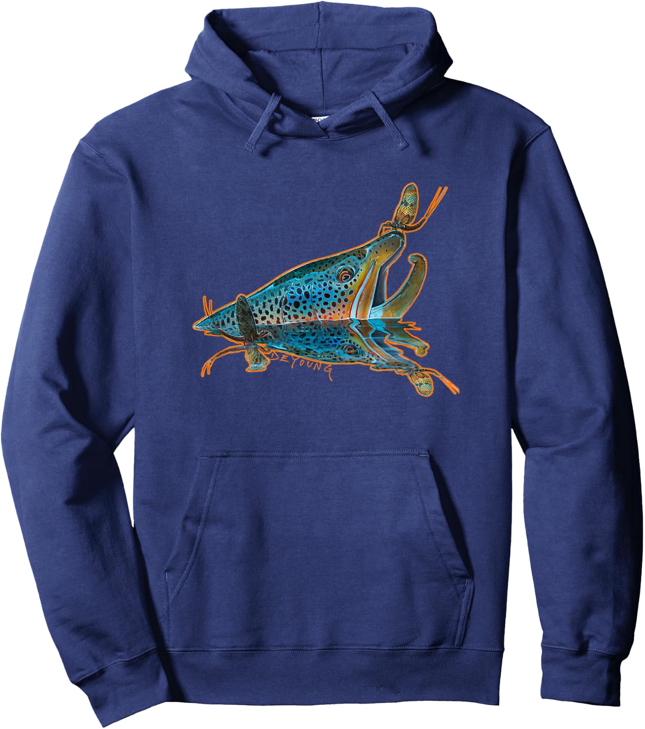 Brown Trout Fishing Emigrant Riser Fly Fishing Hoodie - Hoodie | Navy