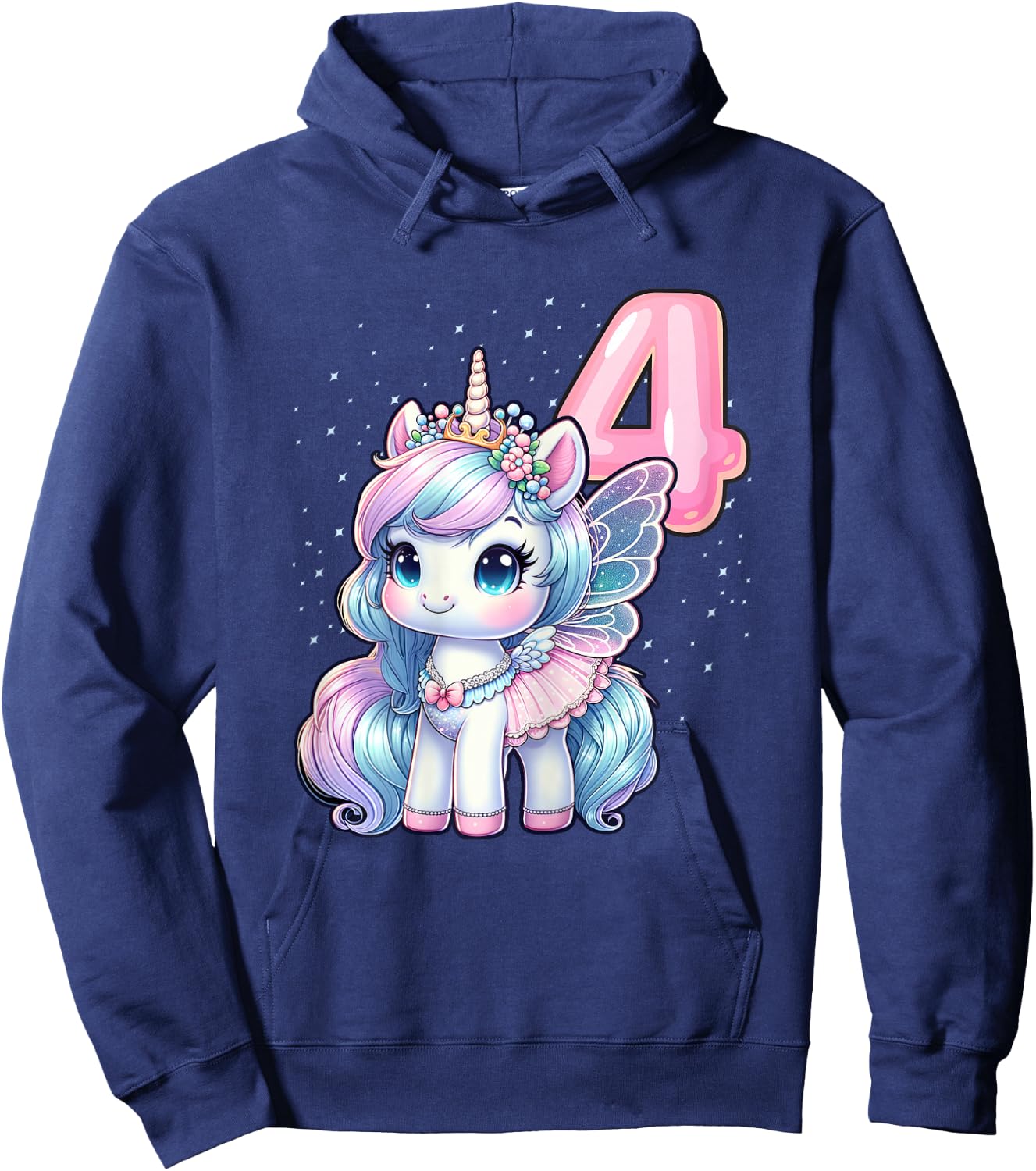 Unicorn Fairy 4th Birthday 4 Year Old Party Girls Outfit Hoodie - Hoodie | Navy
