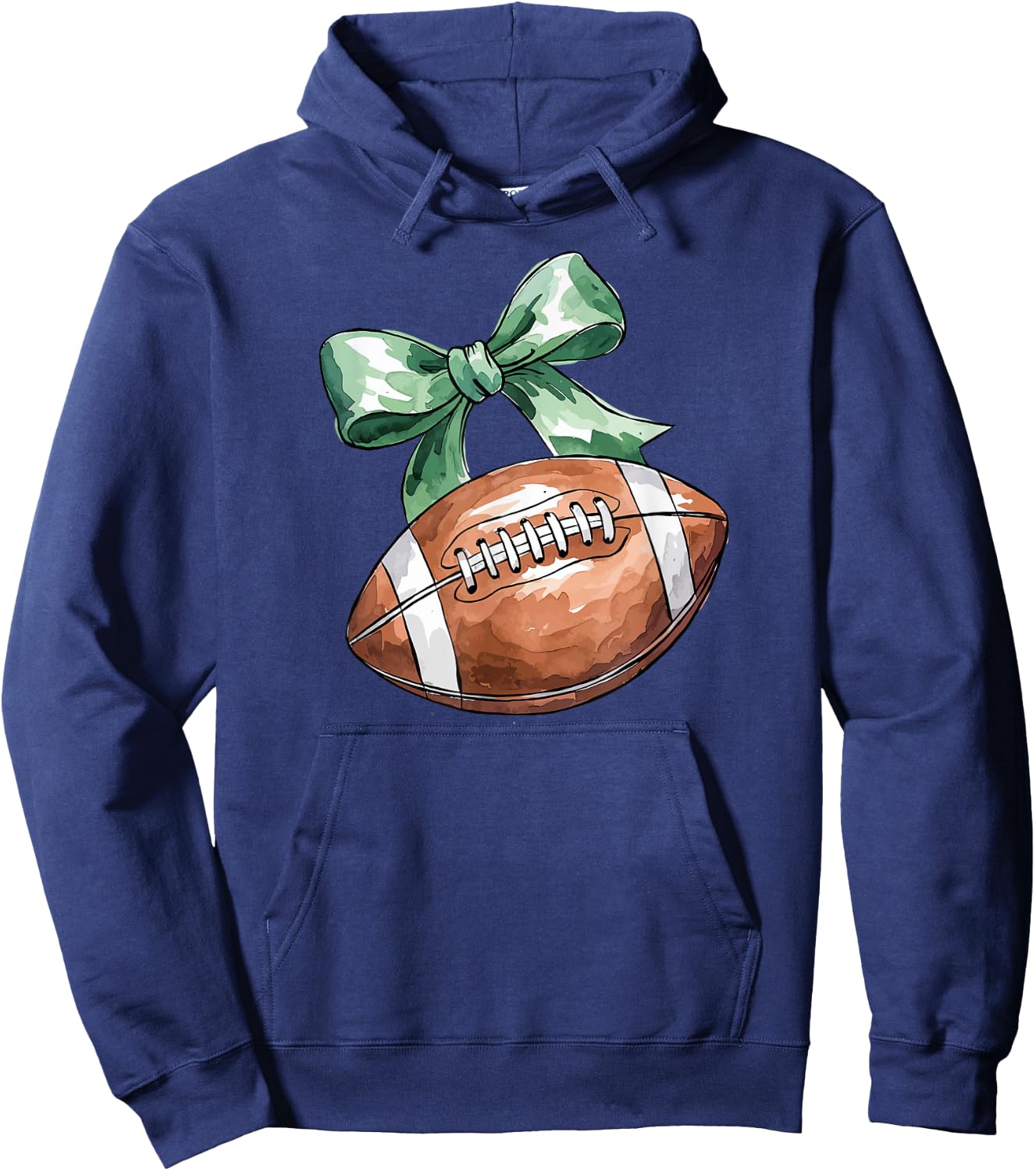 Coquette Football with Green Bow, Cute Team Spirit Sports Hoodie - Hoodie | Navy