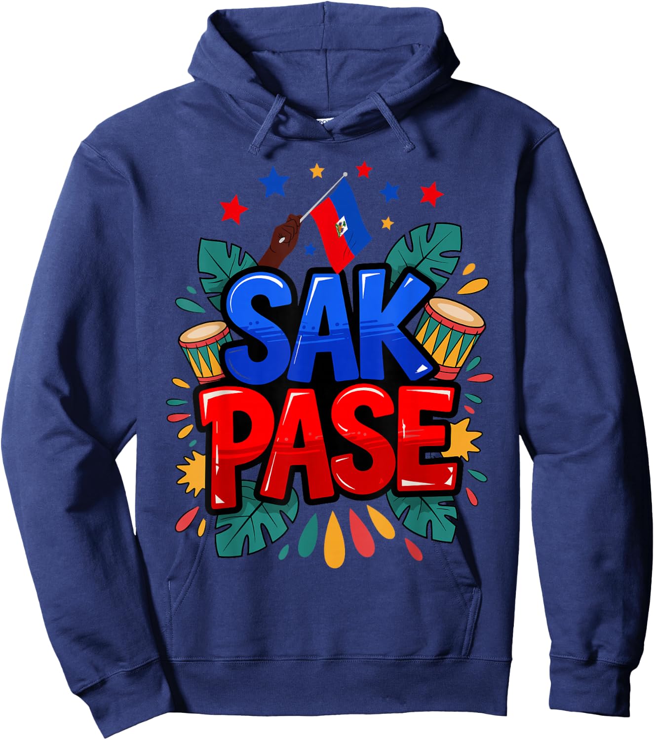 Sak Pase Haitian Creole Pride Haiti Flag Heritage Hoodie - Hoodie | Navy