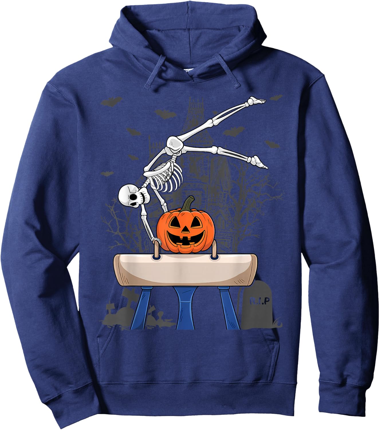 Skeleton Gymnastics Halloween Pumpkin Horizontal Bar Hoodie - Hoodie | Navy