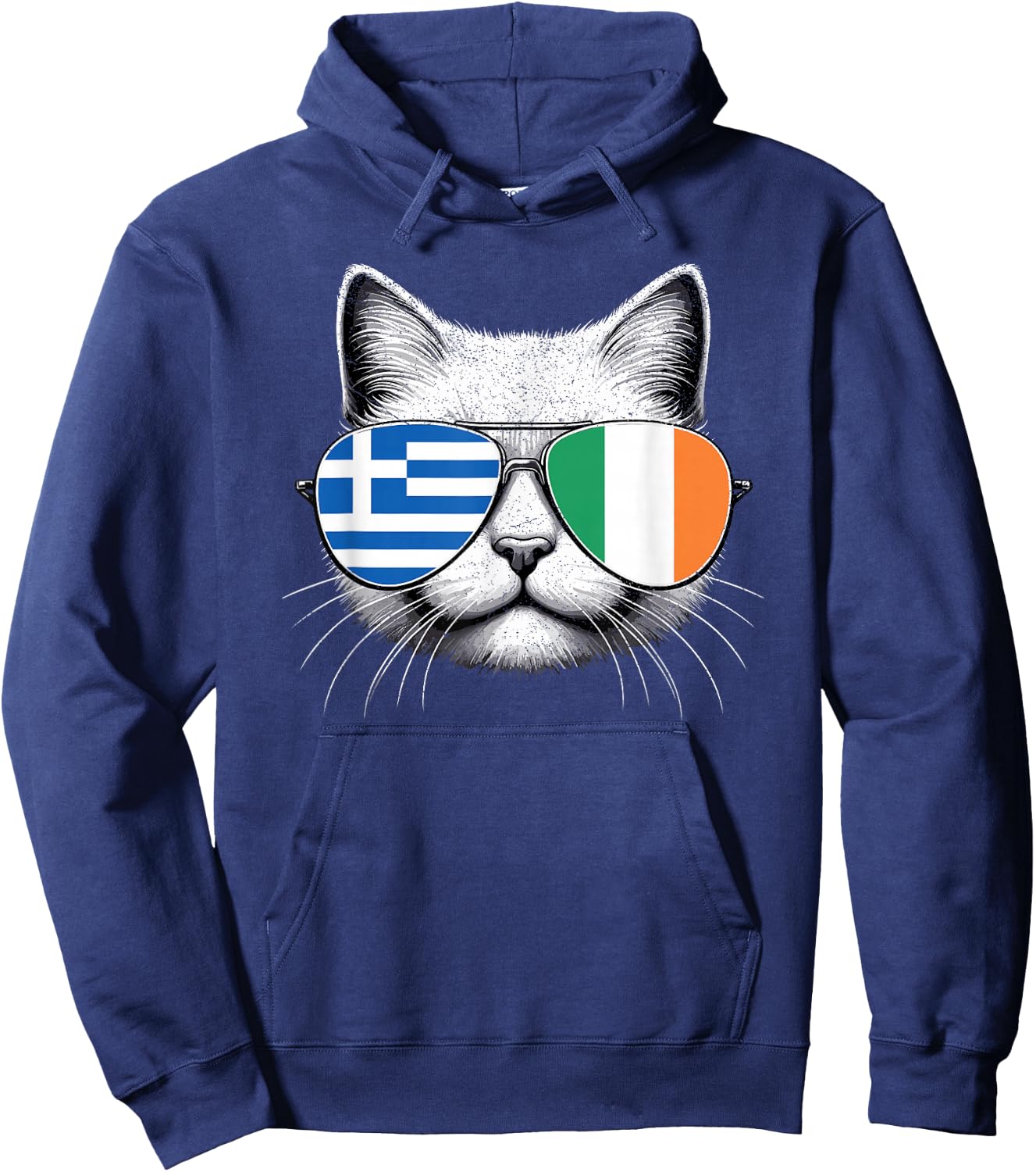 Greek Irish Flag Funny Cat Greece Ireland Mix Heritage Hoodie - Hoodie | Navy