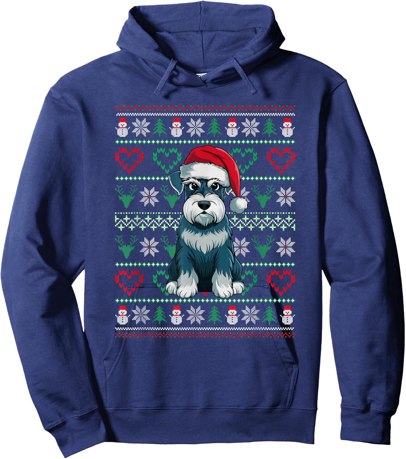 Ugly Christmas Schnauzer Dog Wearing Santa Hat Xmas Pajama Hoodie - Hoodie | Navy