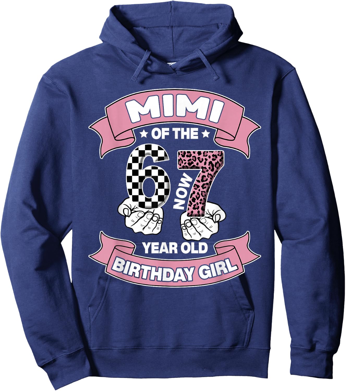 Mimi 67 Birthday 7 Years Old Ribbon Leopard Family Hoodie - Hoodie | Navy