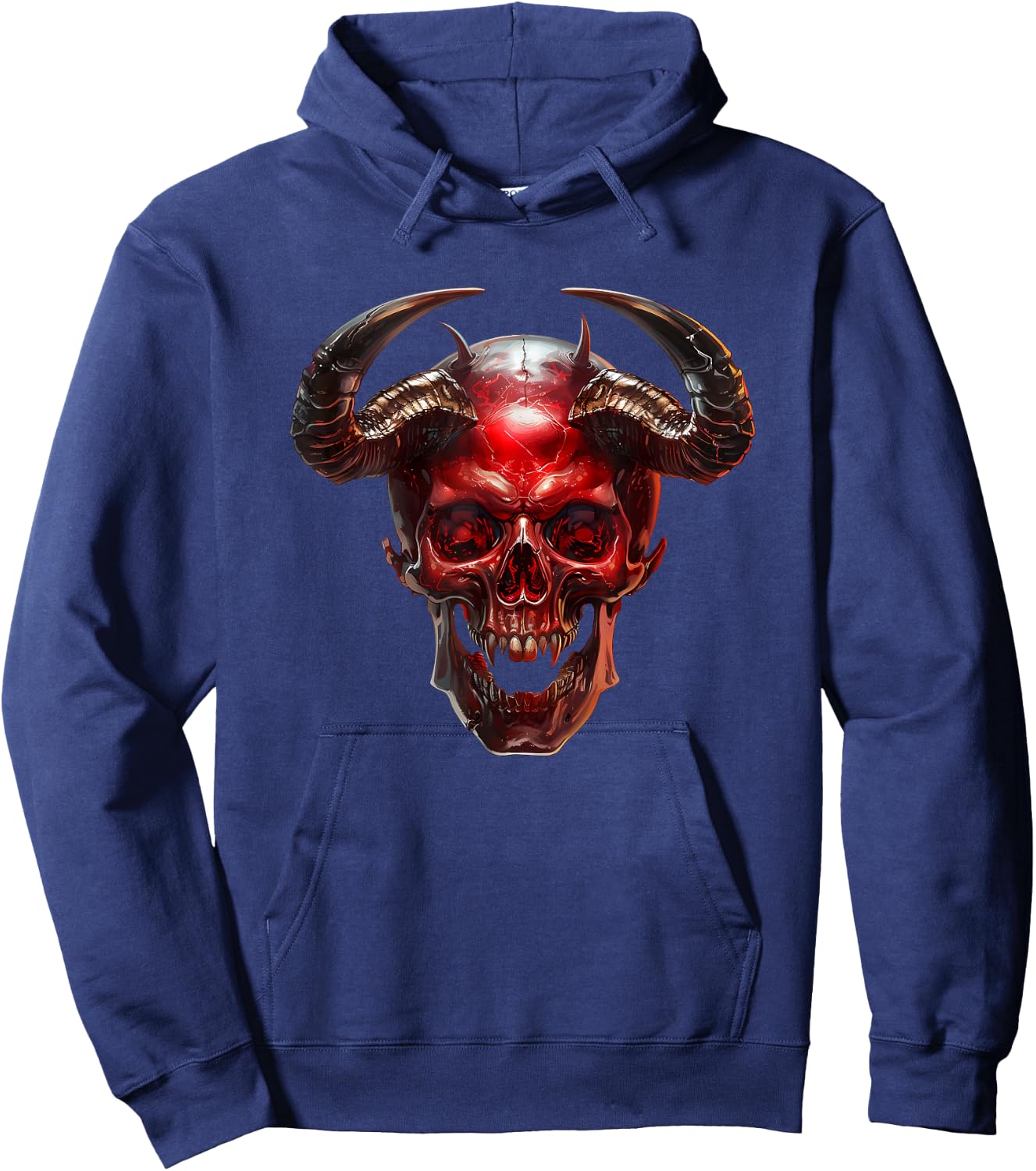 Satanic Goth Skull With Occult Devil Horns Red Demon Hoodie - Hoodie | Navy