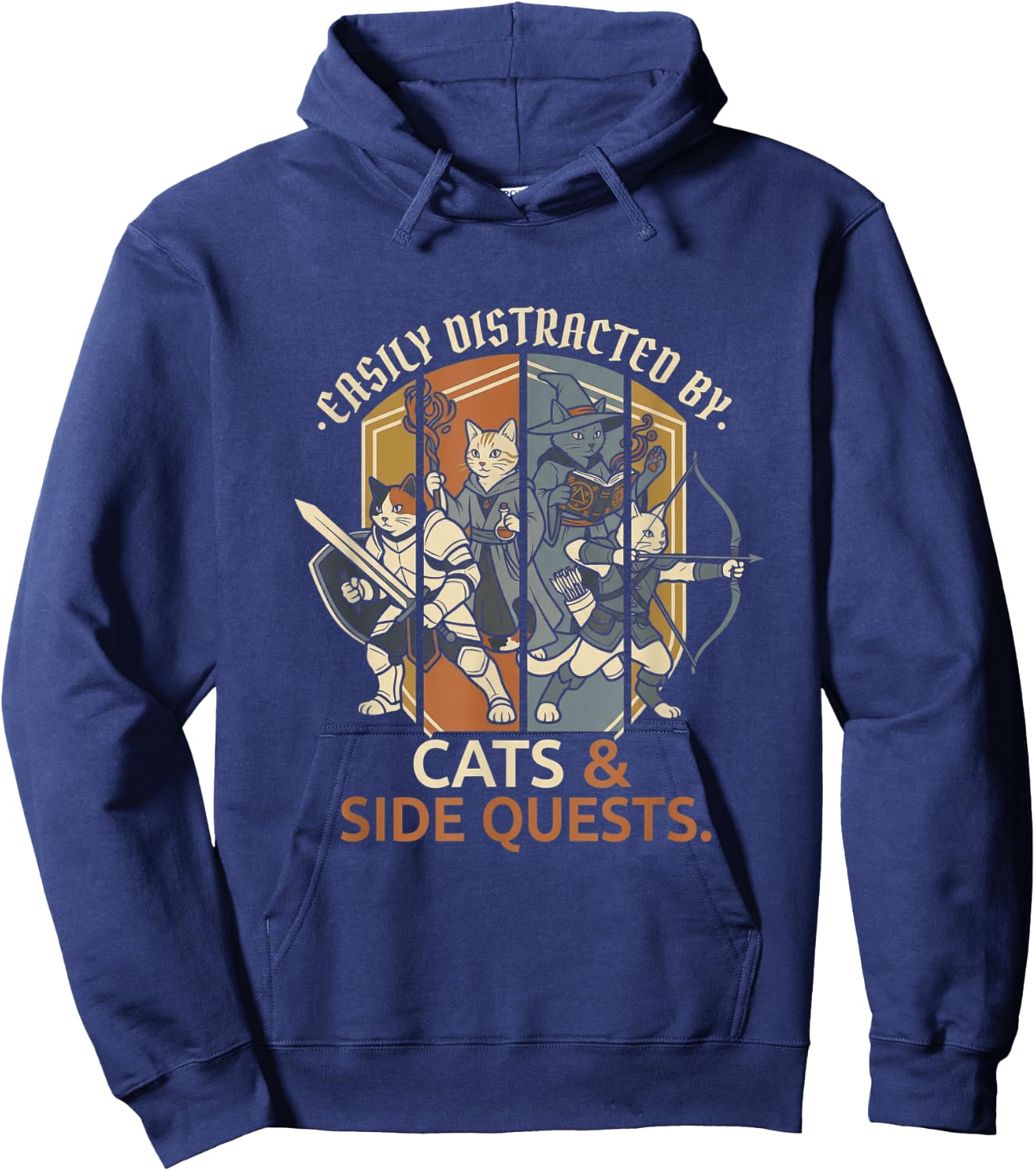 Easily Distracted By Cats and Side Quests Funny RPG Gamer Hoodie - Hoodie | Navy