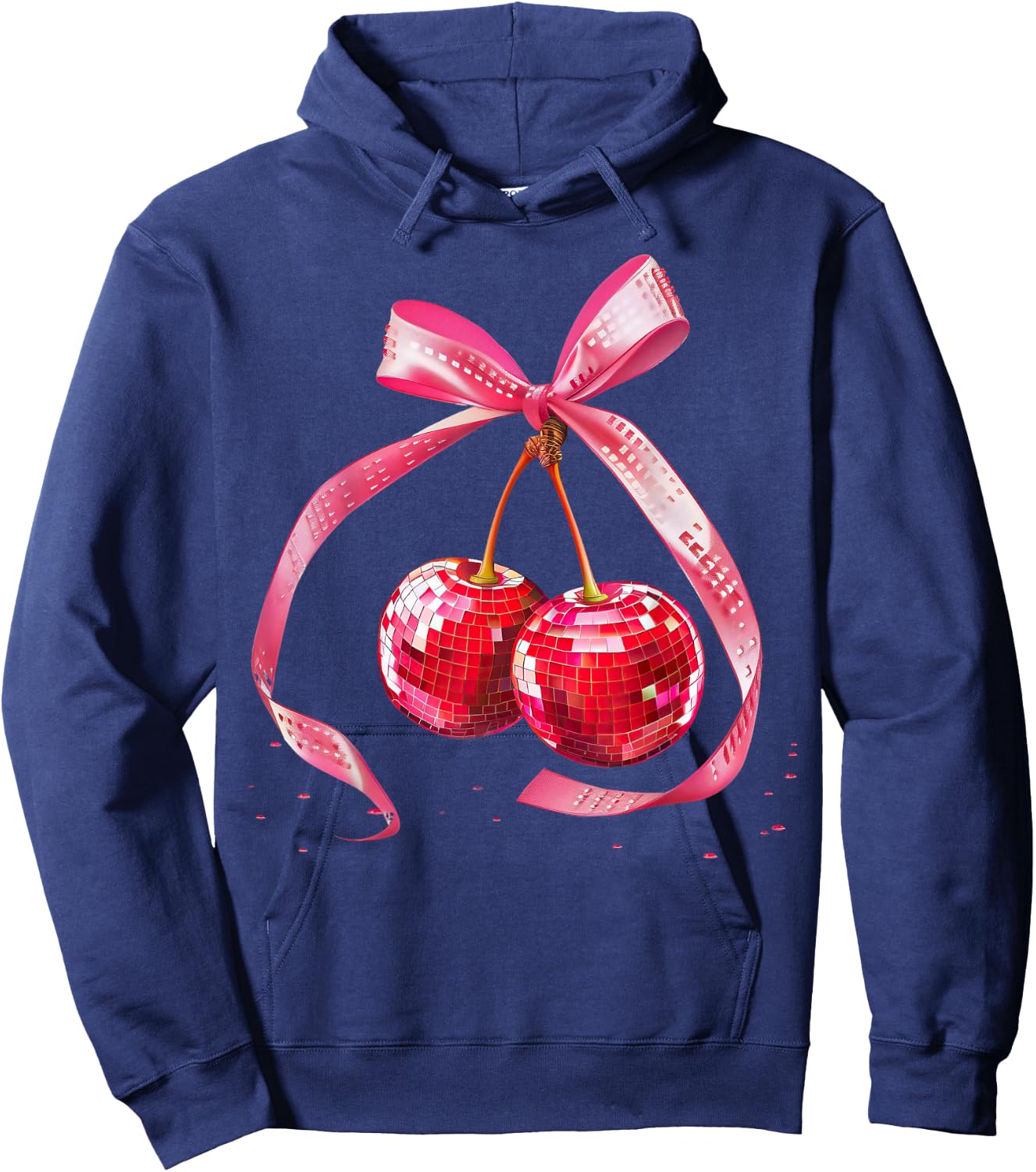 Coquette Preppy Pink Bow Cherry Disco Ball Y2K Aesthetic , black, S Hoodie - Hoodie | Navy