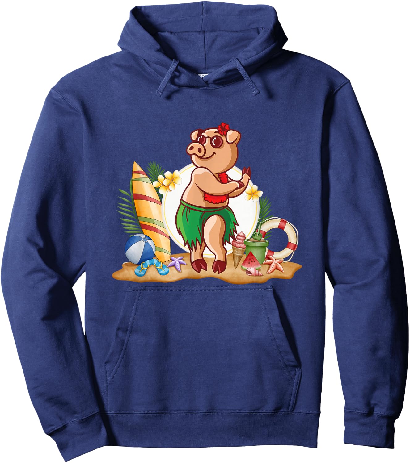 Hawaiian Luau Pig Drinking Coconut Summer Vacation Hoodie - Hoodie | Navy