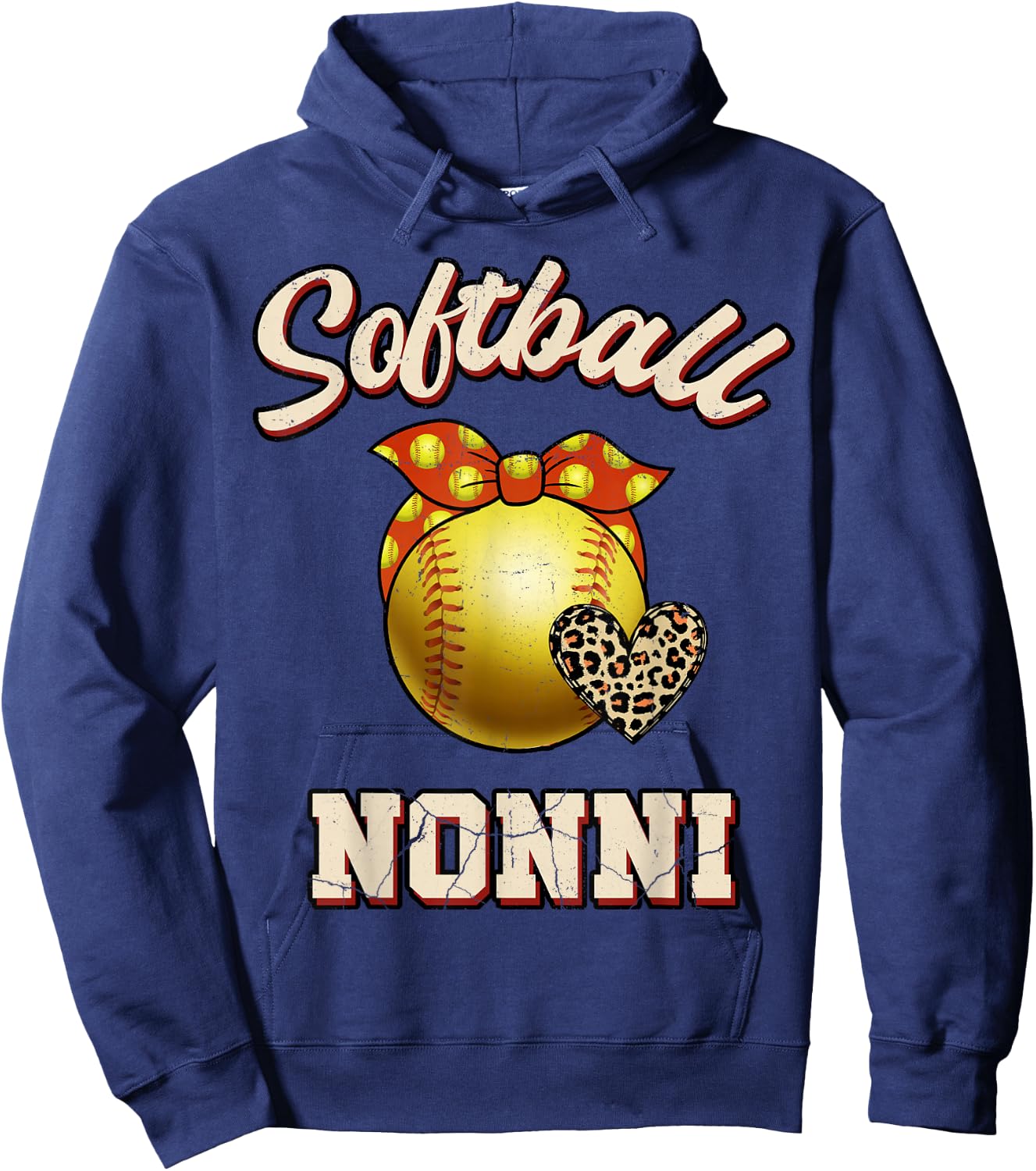 Softball Nonni Leopard Heart Fans Mother's Day Gift Hoodie - Hoodie | Navy