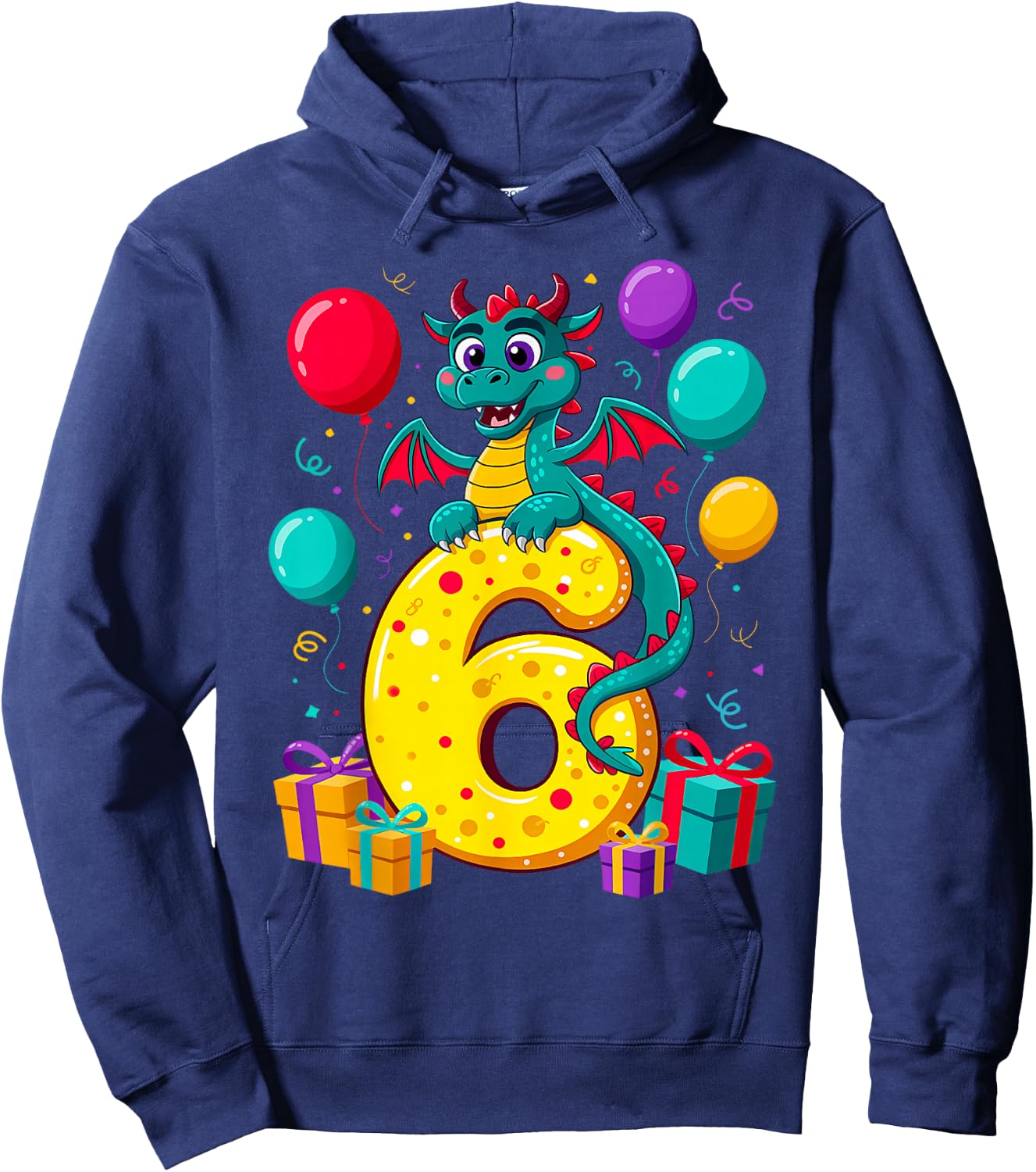 Dragon 6th Birthday Boy Girl 6 Years Old Sixth Six Dragon Hoodie - Hoodie | Navy
