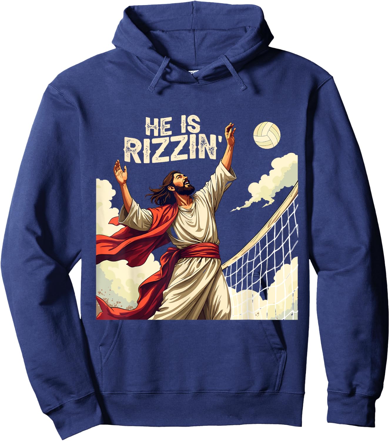 He Is Rizzin Jesus Meme Quote Shirt Funny Volleyball Lover Hoodie - Hoodie | Navy