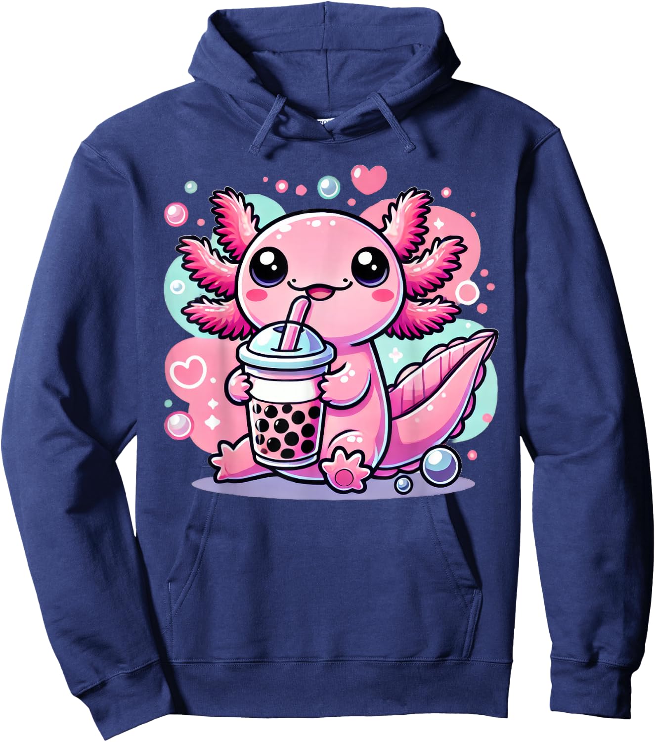 Kawaii Axolotl Bubble Boba Tea Hoodie - Hoodie | Navy