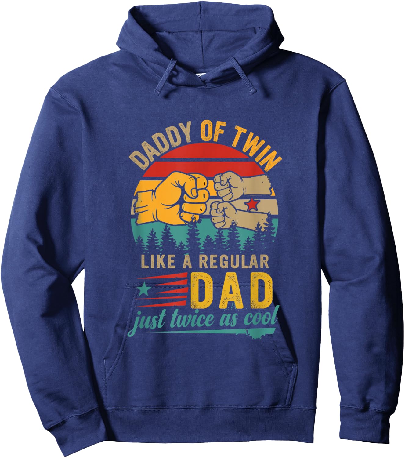Vintage Daddy of Twin Definition Twice Cool Father's Day Hoodie - Hoodie | Navy