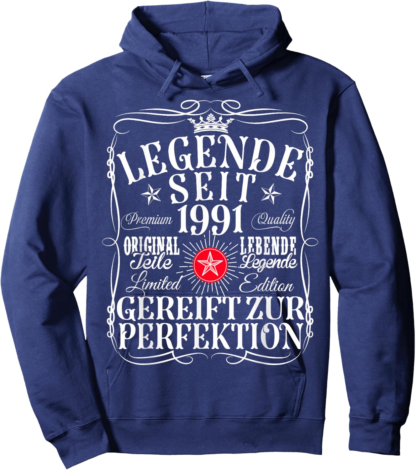 34th Birthday Man Woman 34 Years 1991 Decorative Funny Gift , black, S Hoodie - Hoodie | Navy
