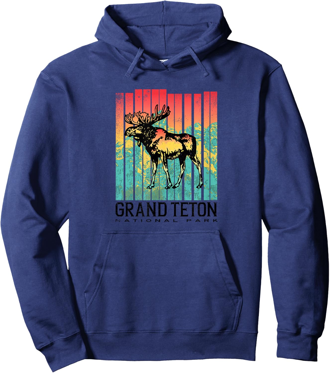 Grand Teton National Park Retro Colorful Moose Hoodie - Hoodie | Navy