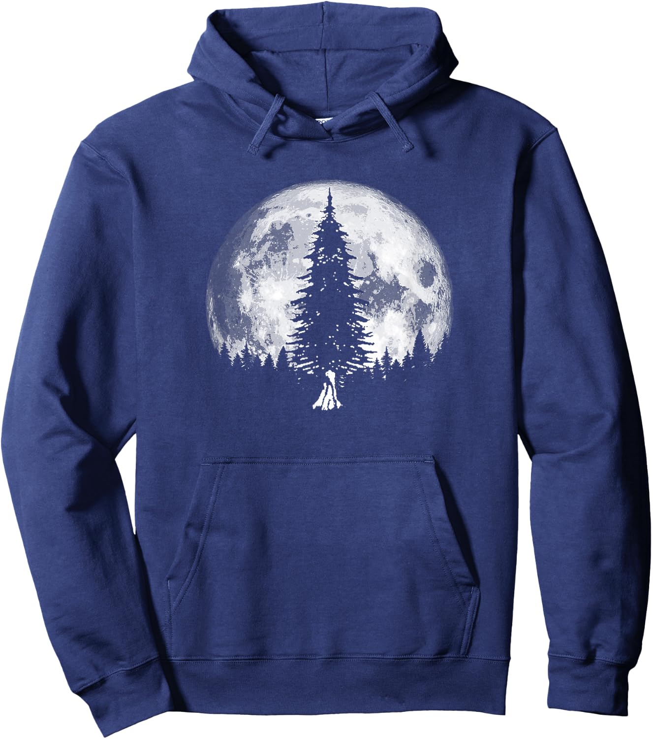 Retro full moon and minimalist pine tree vintage graphic Hoodie - Hoodie | Navy