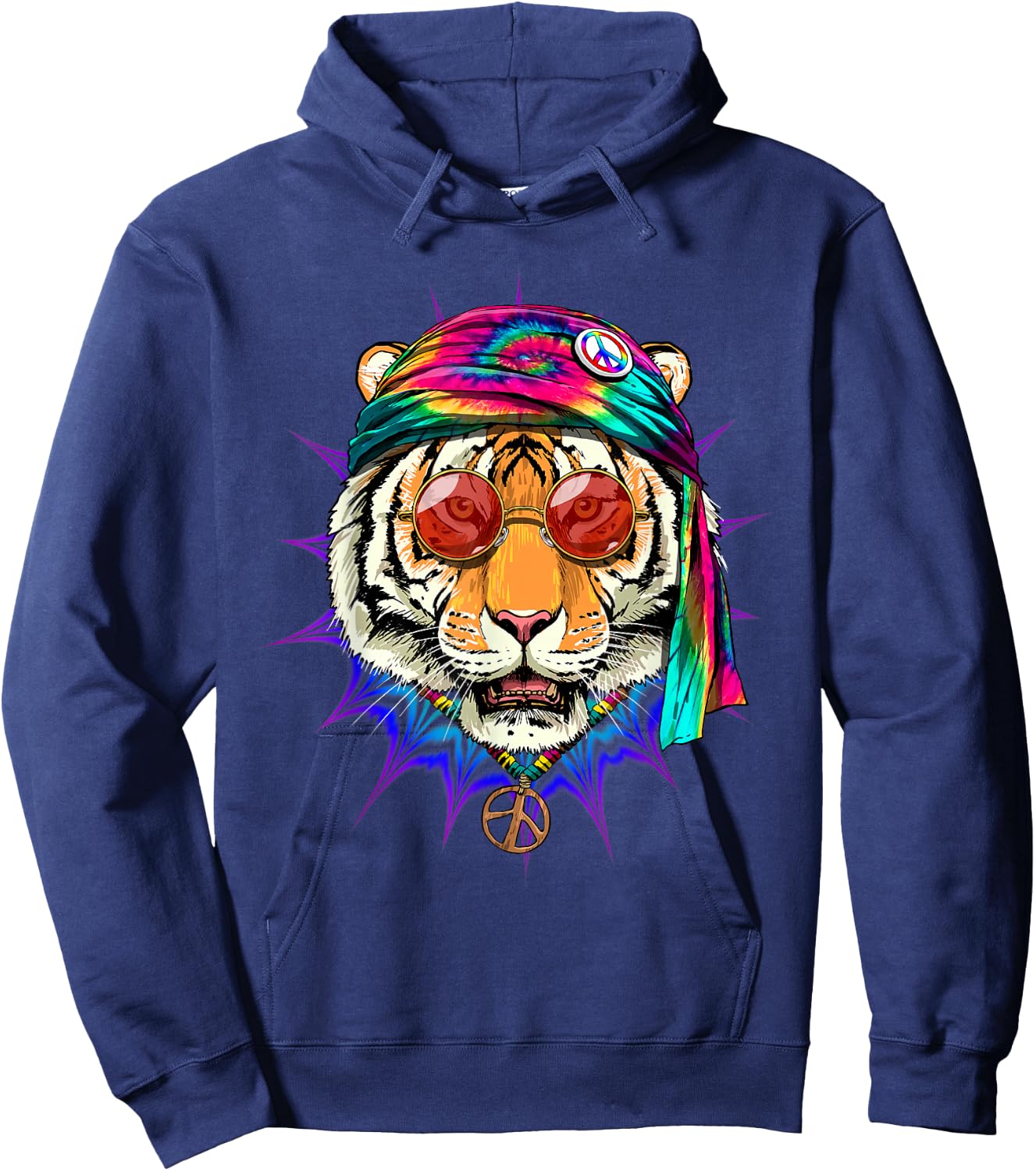 Tie Dye Hippie Tiger Hippiness Peace Love Tiger Hoodie - Hoodie | Navy
