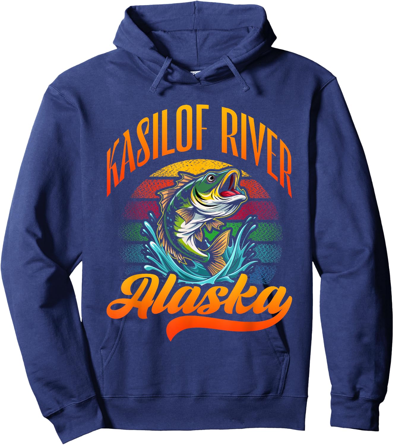 KASILOF RIVER, ALASKA, a Fishing Retro Sunset Design Hoodie - Hoodie | Navy