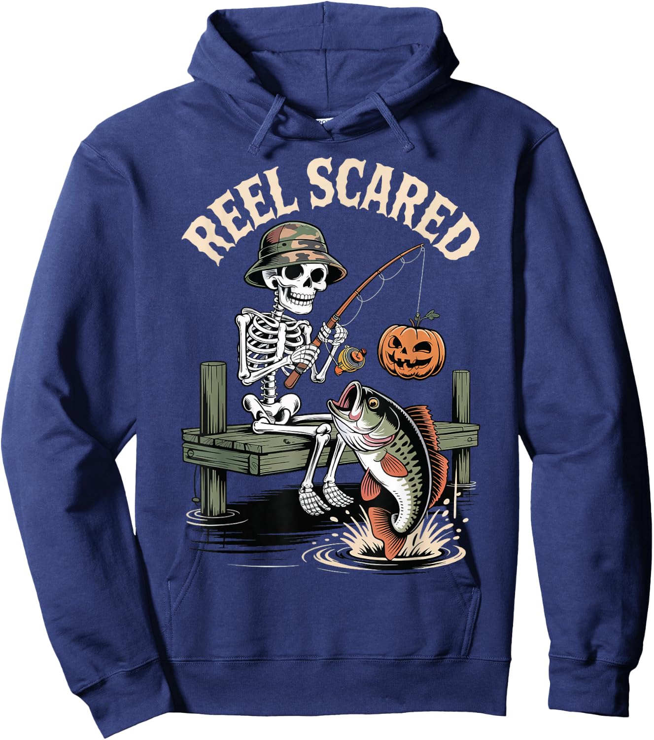Reel Scared Funny Fishing Halloween Hoodie - Hoodie | Navy