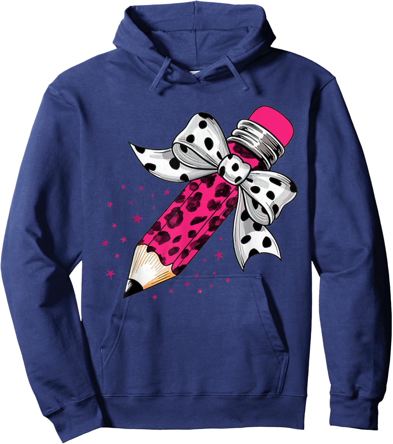Back To School, Coquette Dalmatian Dots Print Bow Pencil Hoodie - Hoodie | Navy
