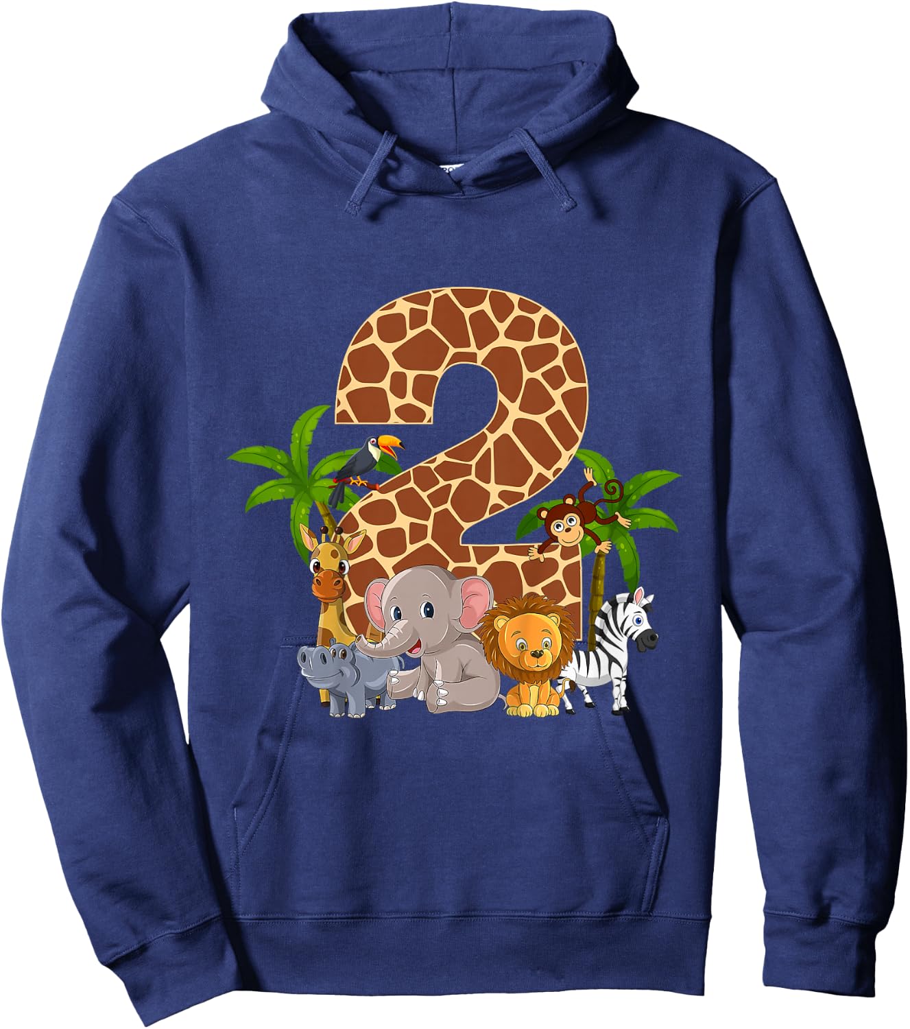 Kids 2 Year Old Zoo Birthday Safari Jungle Animal 2nd B-day Hoodie - Hoodie | Navy