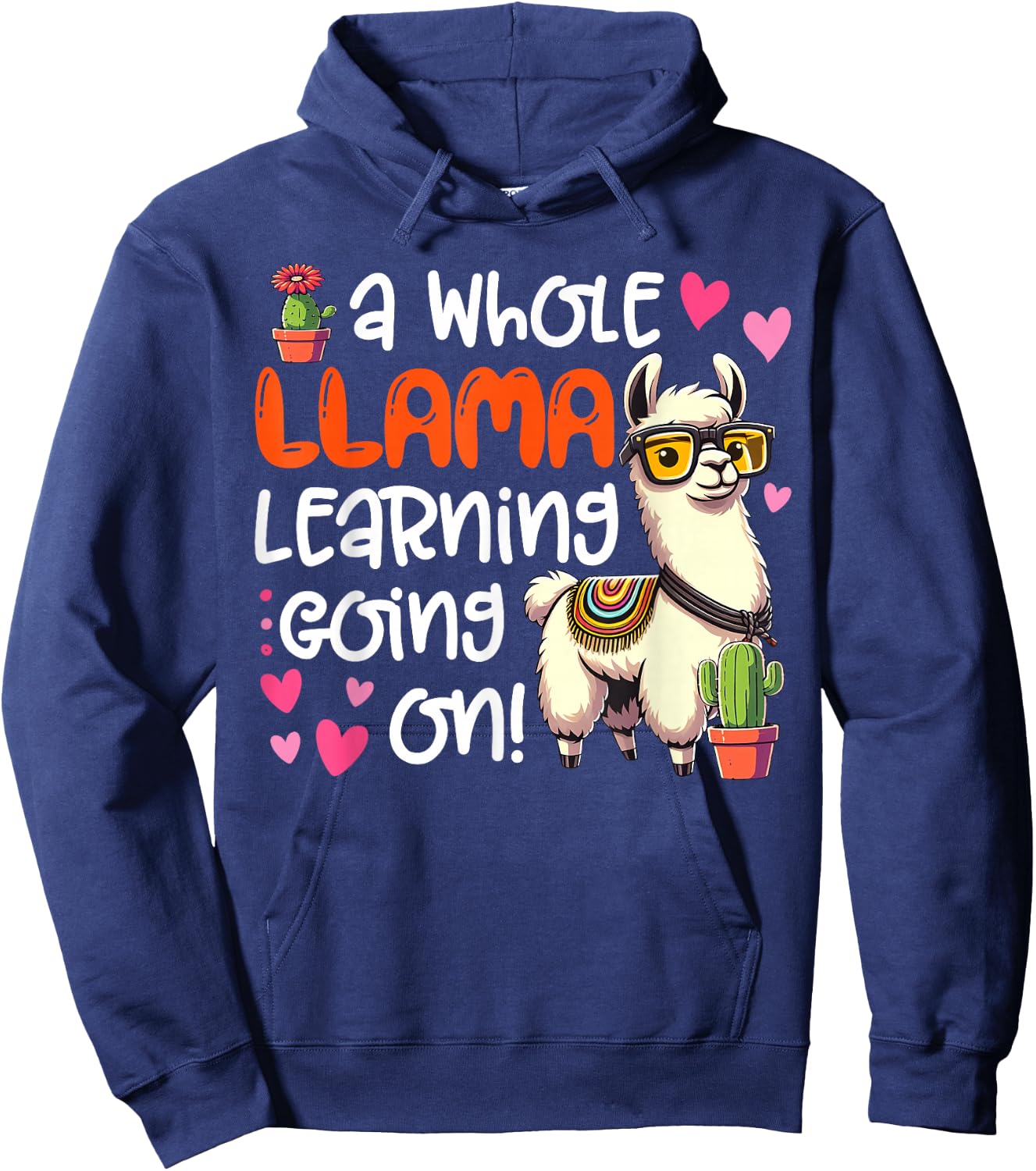 Llama Learning Teachers Students Alpaca Lover Back To School Hoodie - Hoodie | Navy