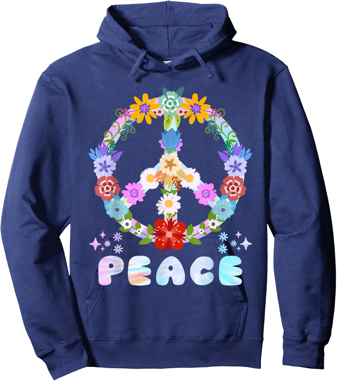 Peace Sign Flowers 60s and 70s Peace Flower Power , black Hoodie - Hoodie | Navy
