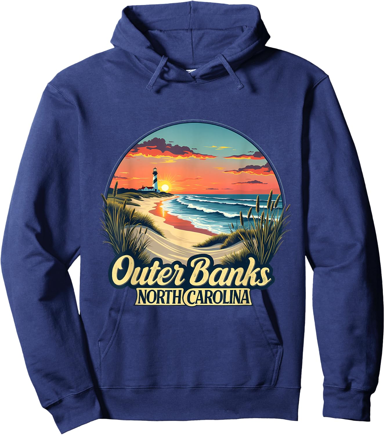 Outer Banks North Carolina Coastal Sunset Beach Lighthouse Hoodie - Hoodie | Navy