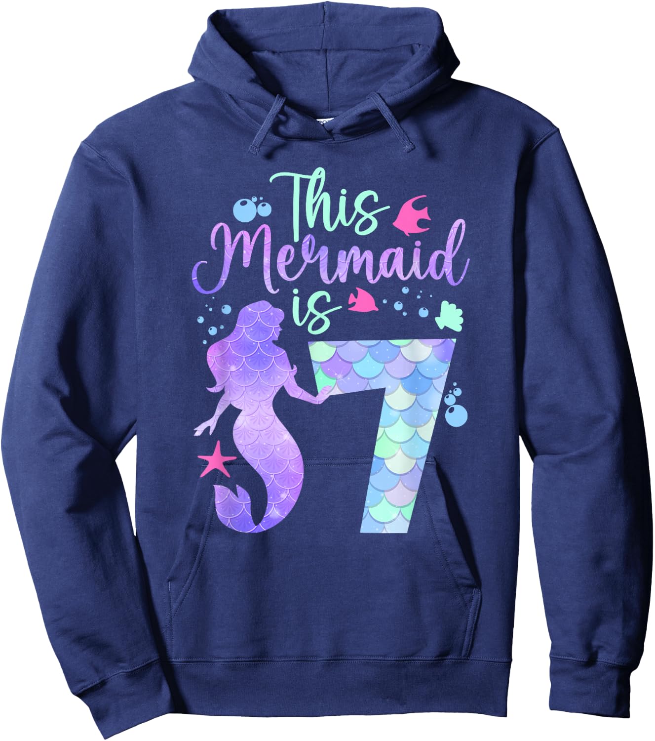 This Mermaid is 7 Birthday Girls Mermaid Hoodie - Hoodie | Navy