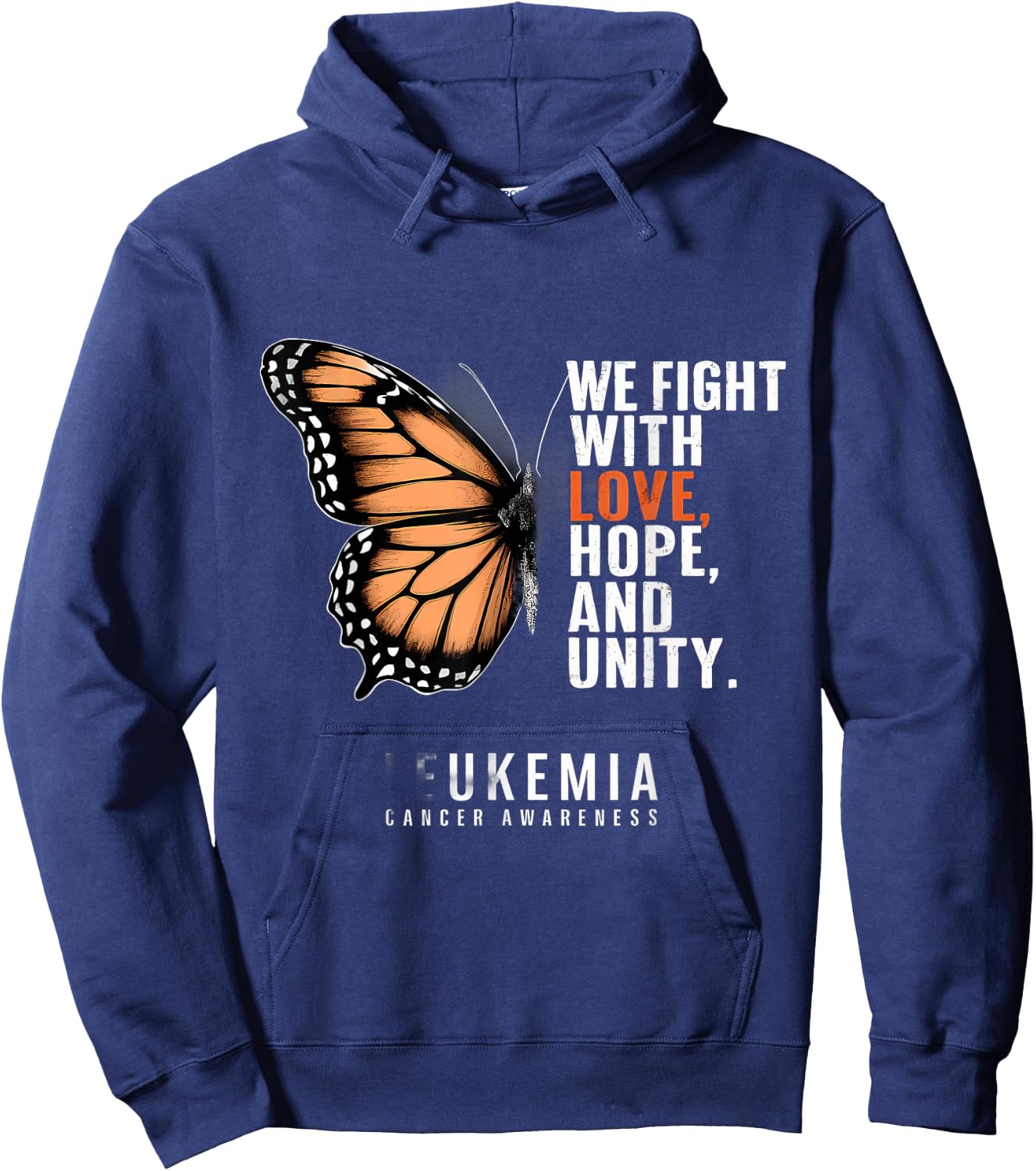 Leukemia Awareness Butterfly Fight With Hope Love Unity Hoodie - Hoodie | Navy