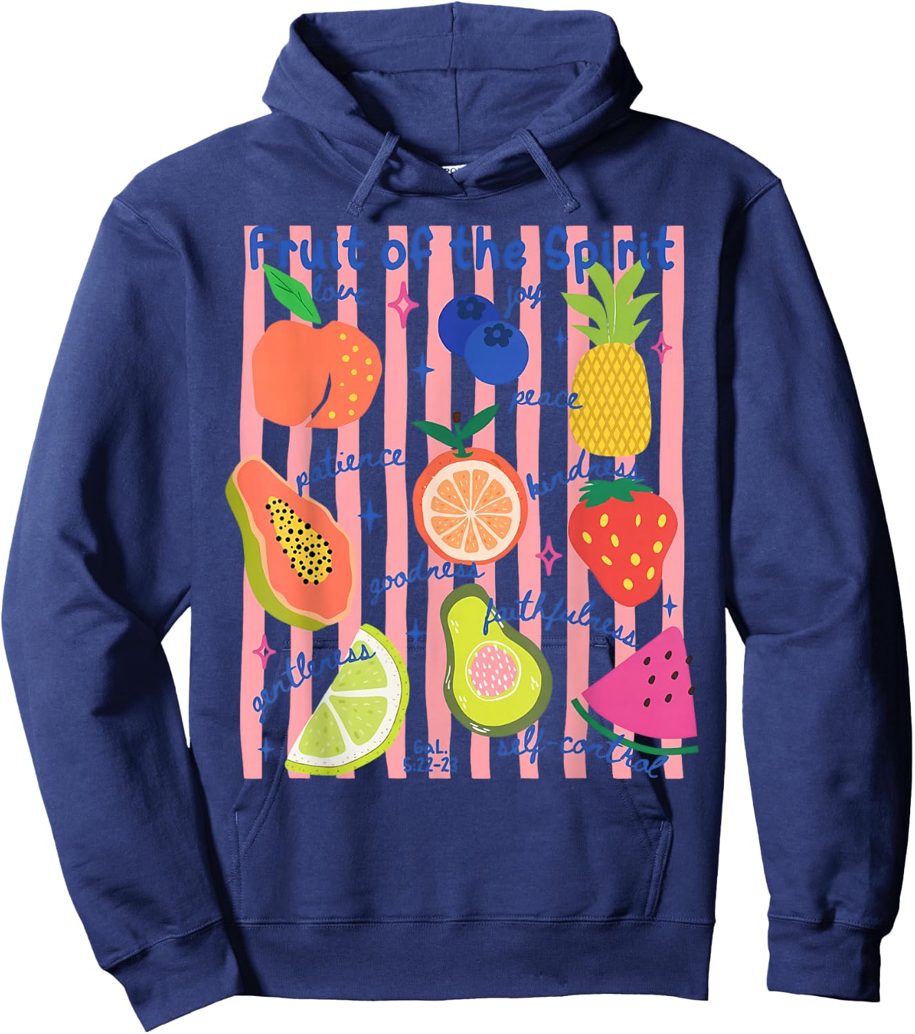 Stripe Fruit of The Spirit Fruit Summer Vacation Christian Hoodie - Hoodie | Navy