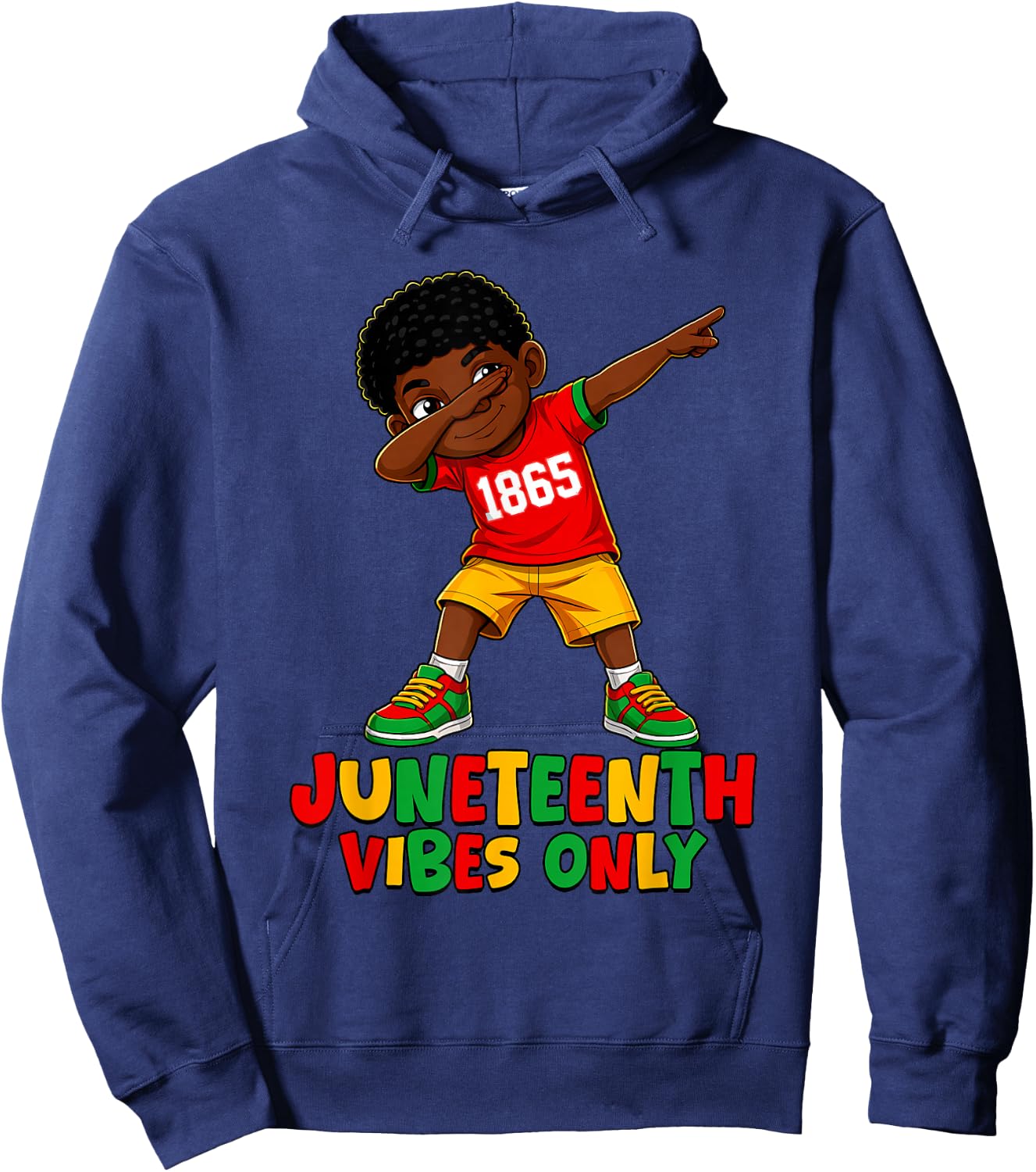 Juneteenth Celebrating 1865 Melanin Brown Skin Boy Kids Teen Hoodie - Hoodie | Navy