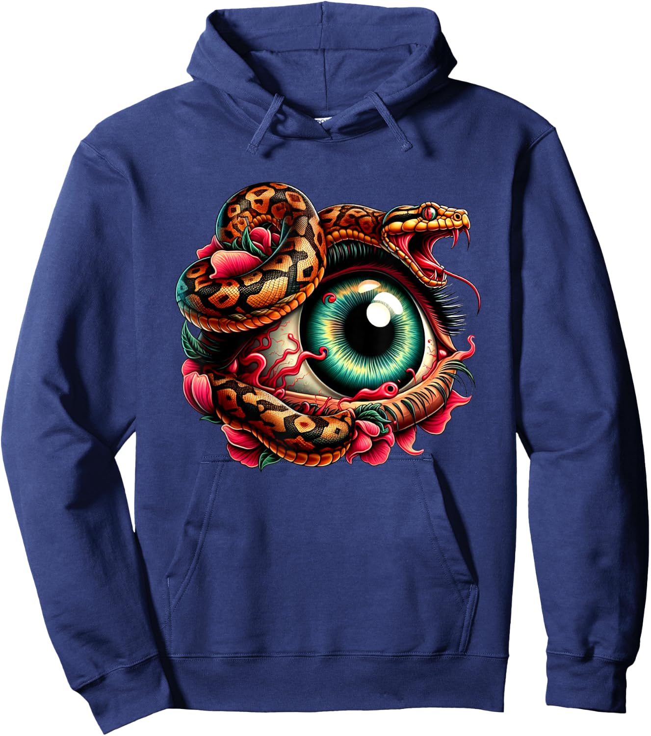 Angry Striking Snake Eye Eyeball Creepy Snake Lovers Design Hoodie - Hoodie | Navy