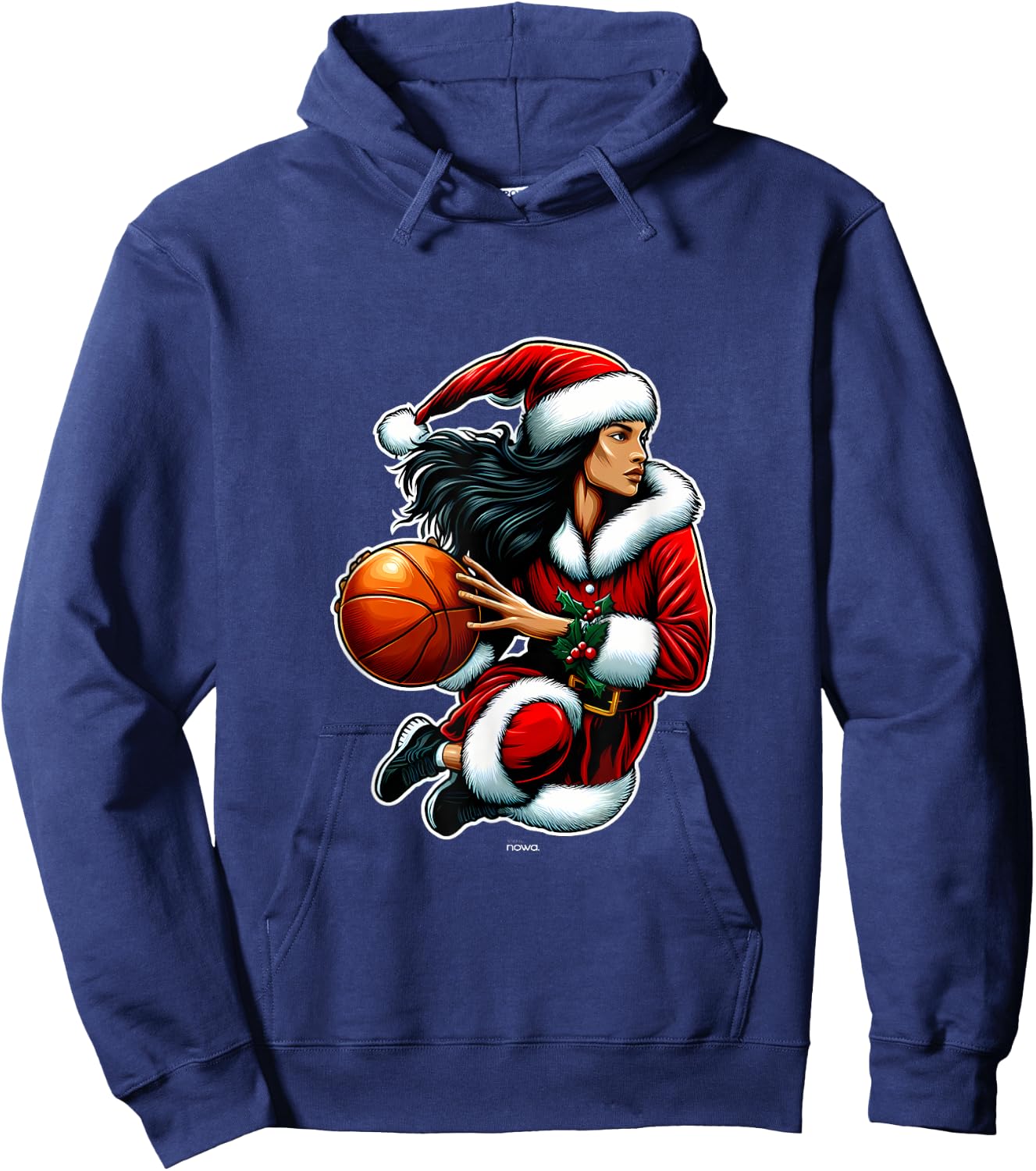 Pretty Miss Santa Claus Playing Basketball Christmas Hoodie - Hoodie | Navy
