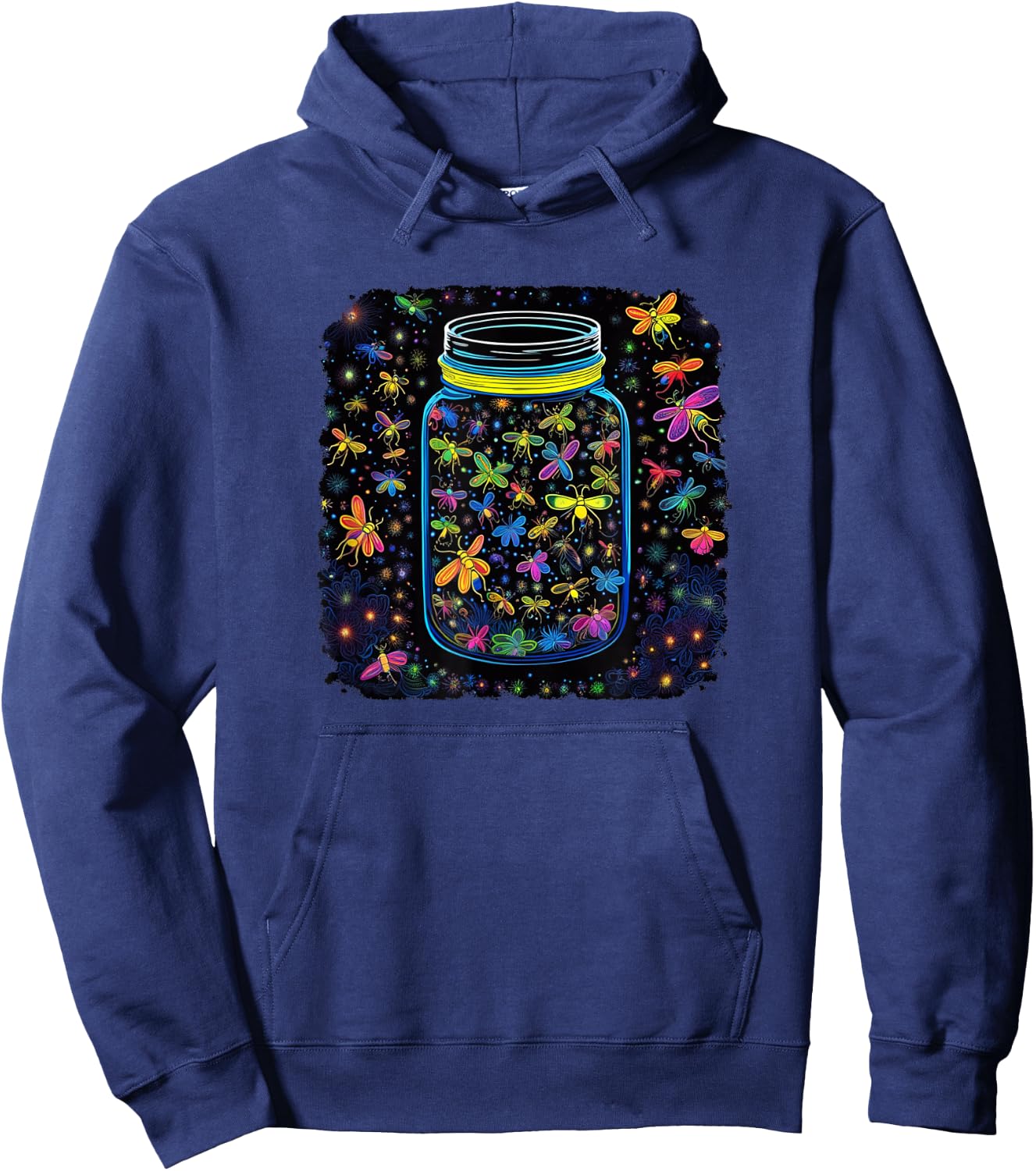 Psychedelic, Trippy, Black Light Fireflies in a Jar Art Hoodie - Hoodie | Navy