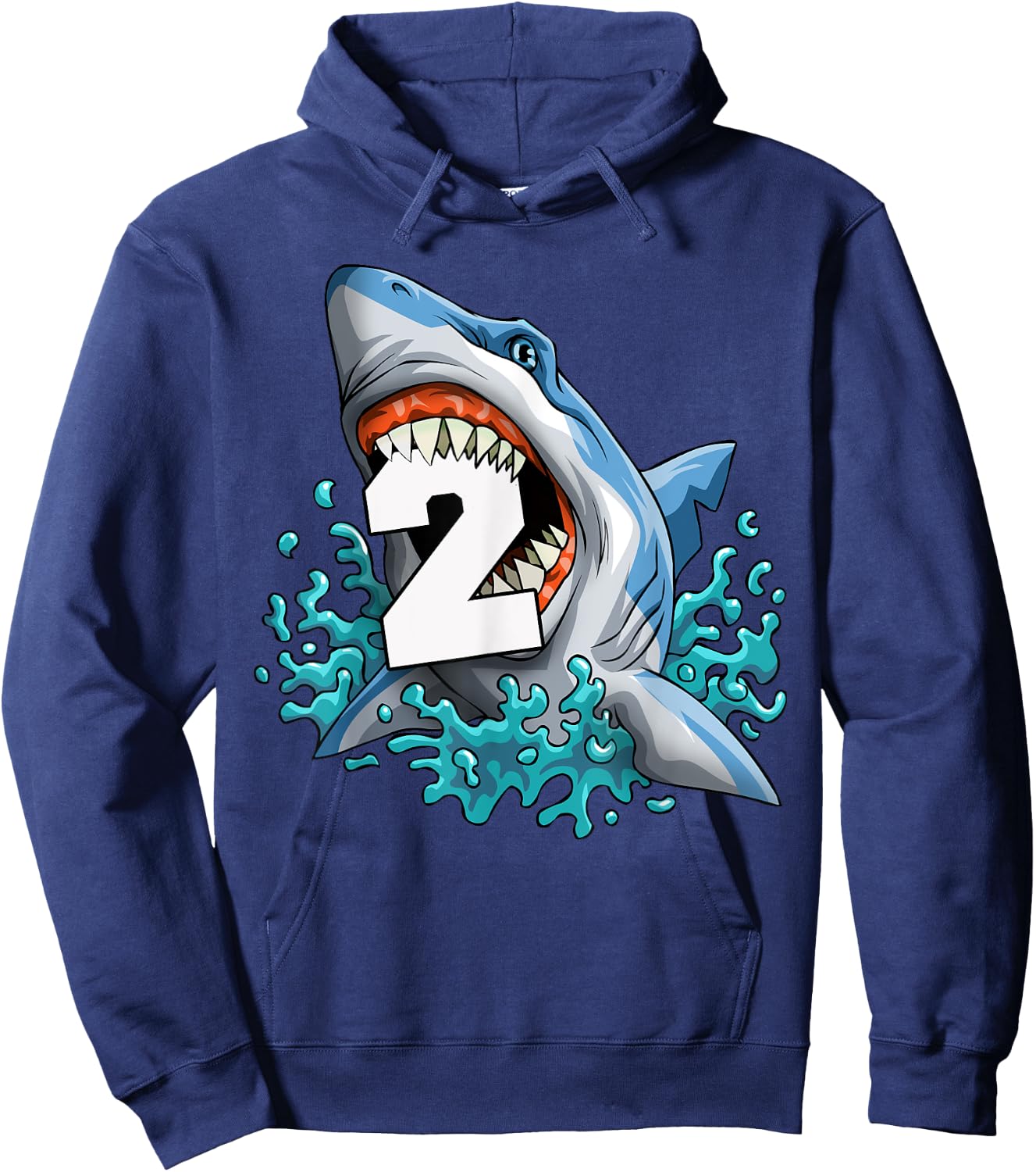 Kids Shark 2nd Birthday Boys Funny Shark 2 yrs Old Birthday Hoodie - Hoodie | Navy
