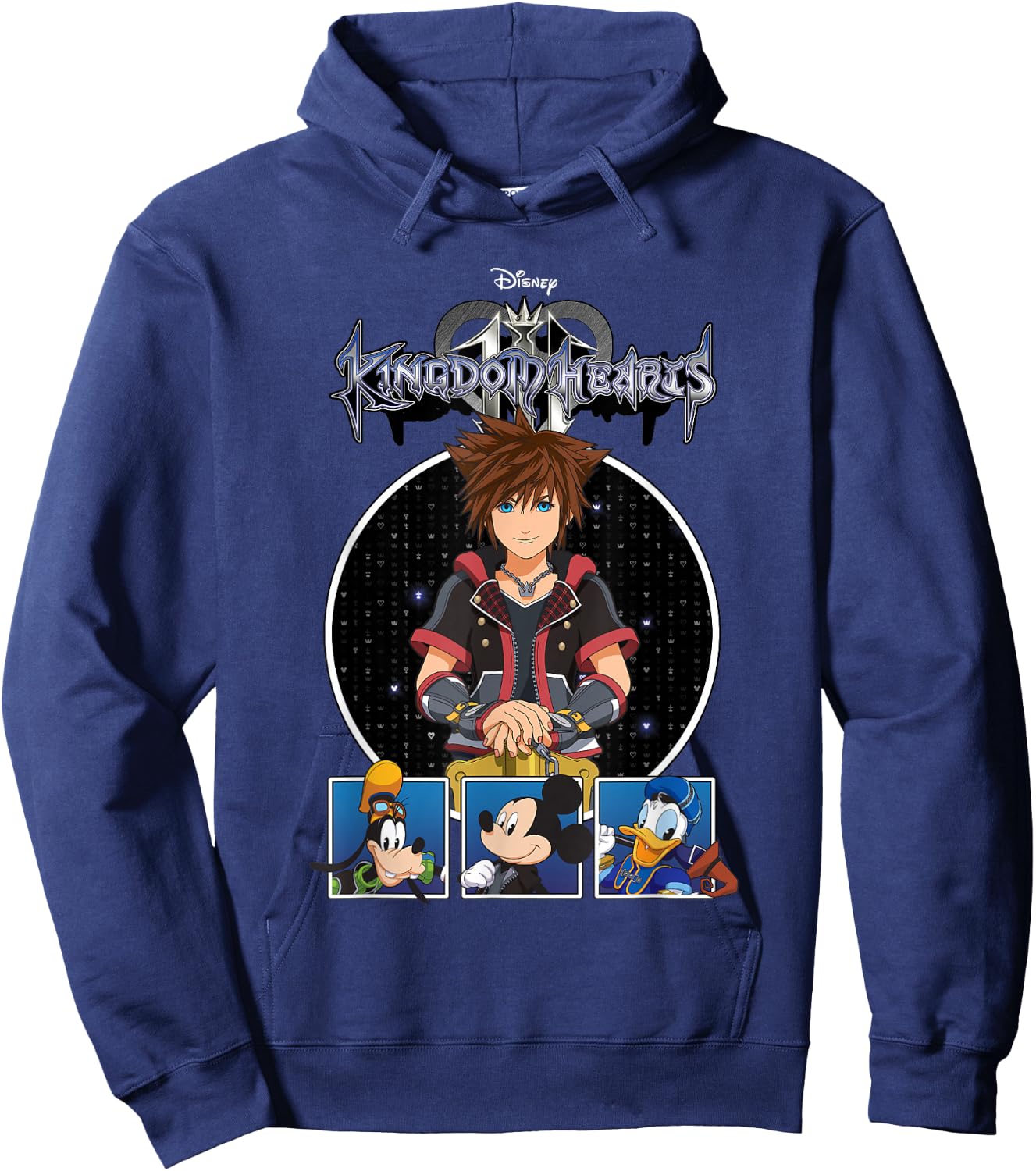 Disney Kingdom Hearts Sora Mickey Donald Goofy Panel Up Grid Hoodie - Hoodie | Navy