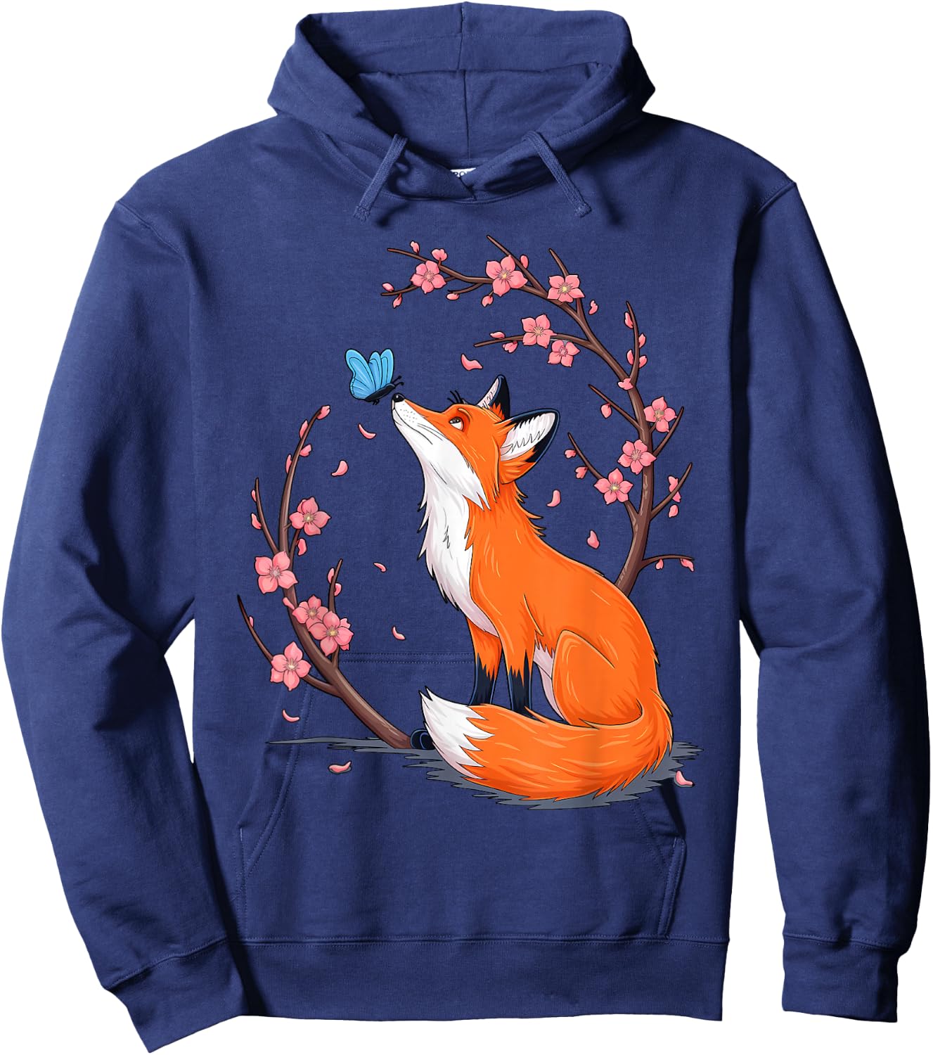 Fox Japanese Cherry Blossom Flower Vintage Hoodie - Hoodie | Navy