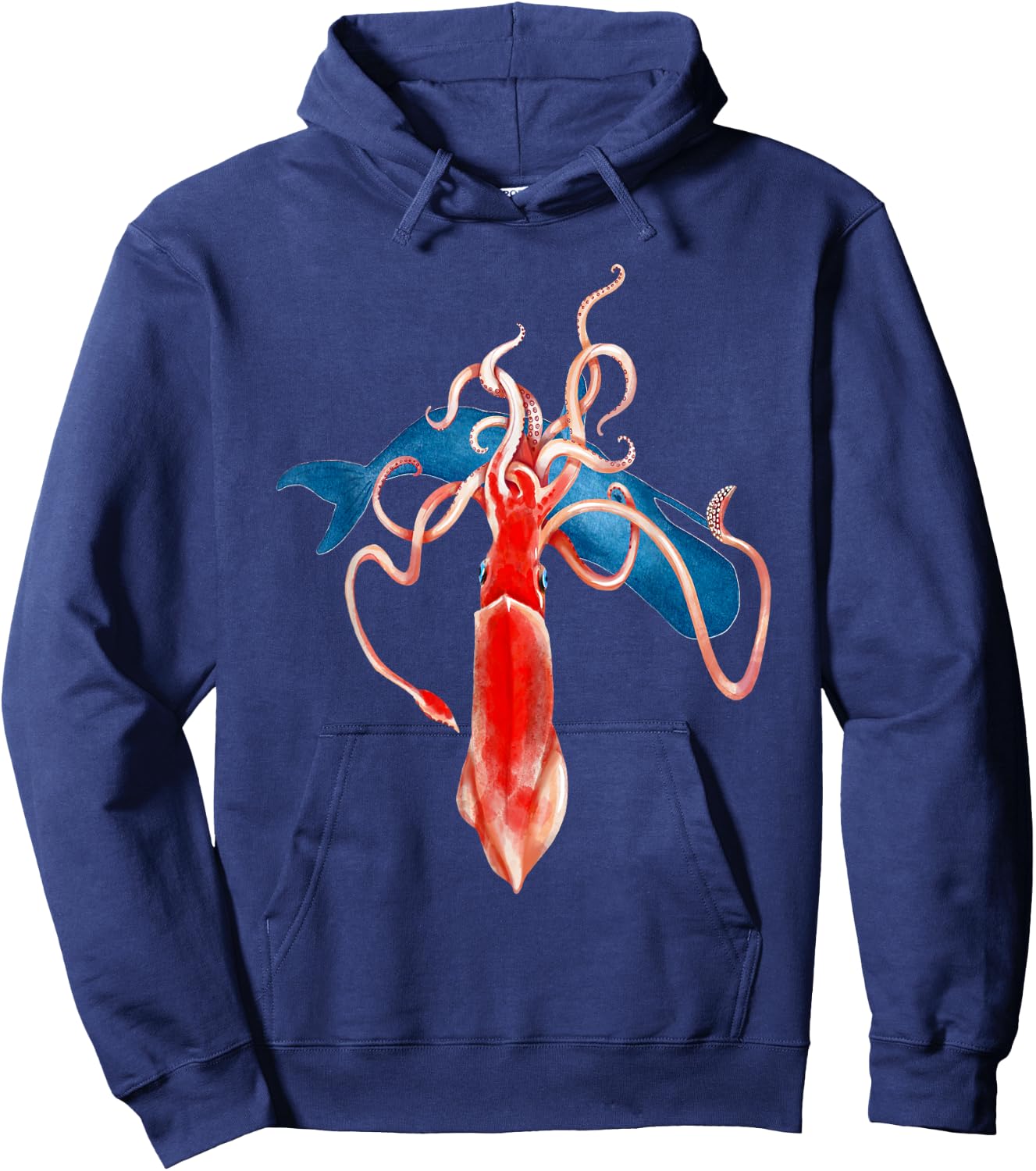 Fun Ocean Sea Animals Giant Squid vs Whale Hoodie - Hoodie | Navy