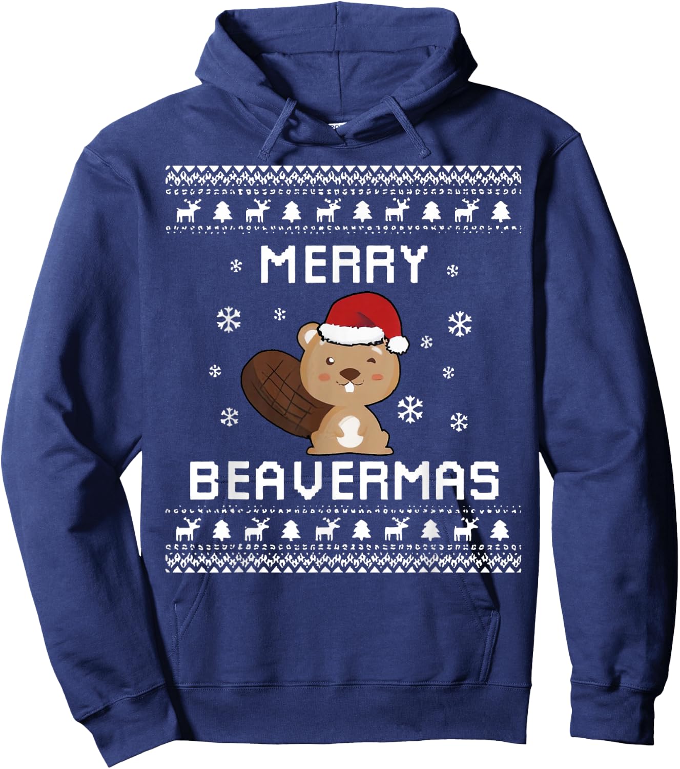 Merry Beavermas Beaver Ugly Christmas Holiday Winter Xmas Hoodie - Hoodie | Navy