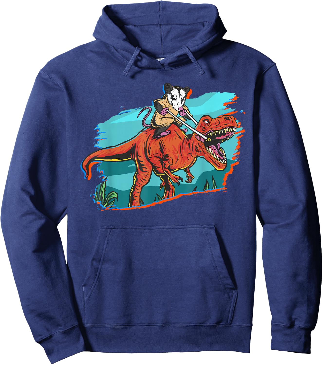 Opossum Riding Dinosaur Hoodie - Hoodie | Navy