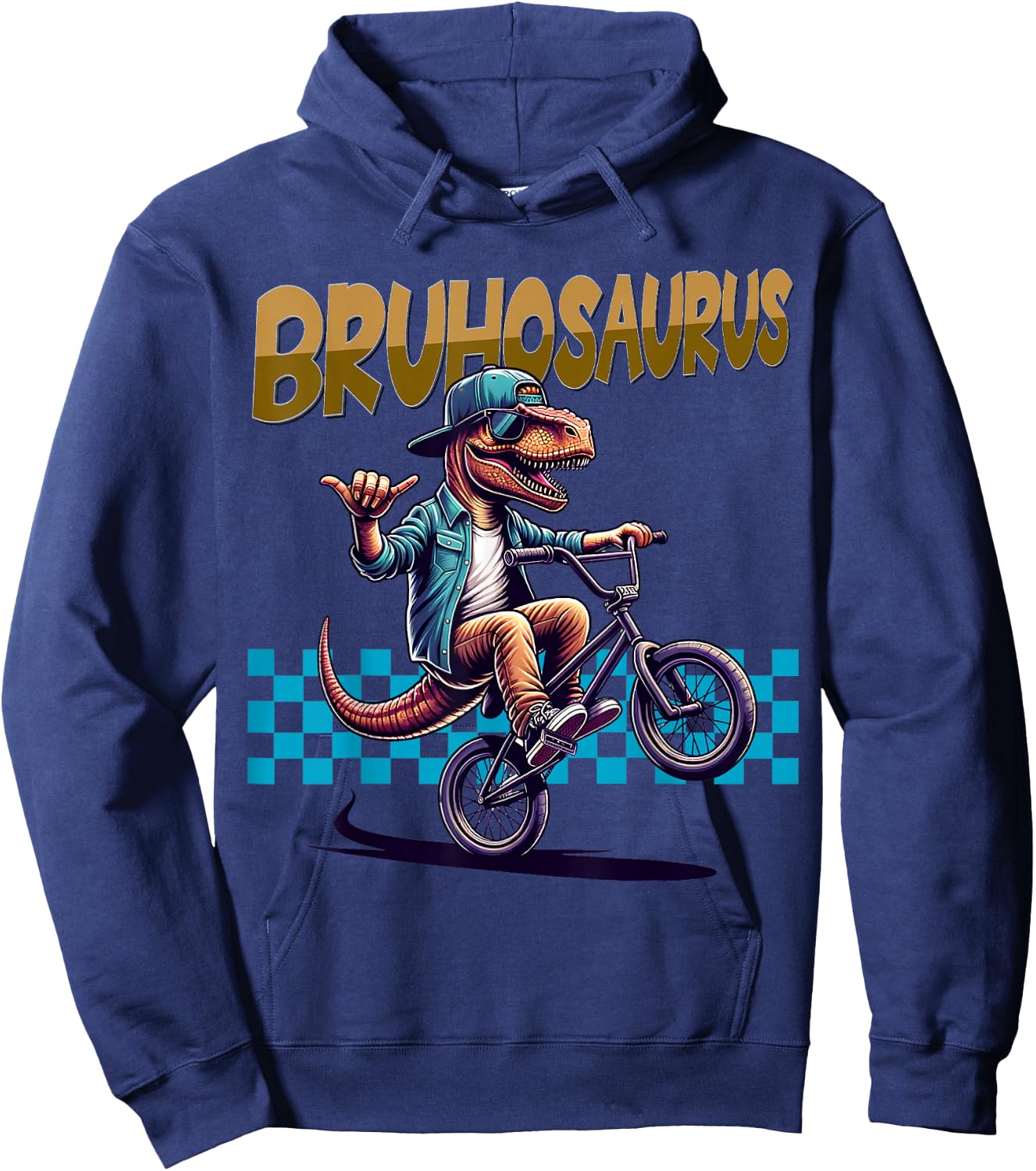 BRUHOSAURUS: T-Rex Dinosaur Riding BMX Bike - Boys Bruh Hoodie - Hoodie | Navy