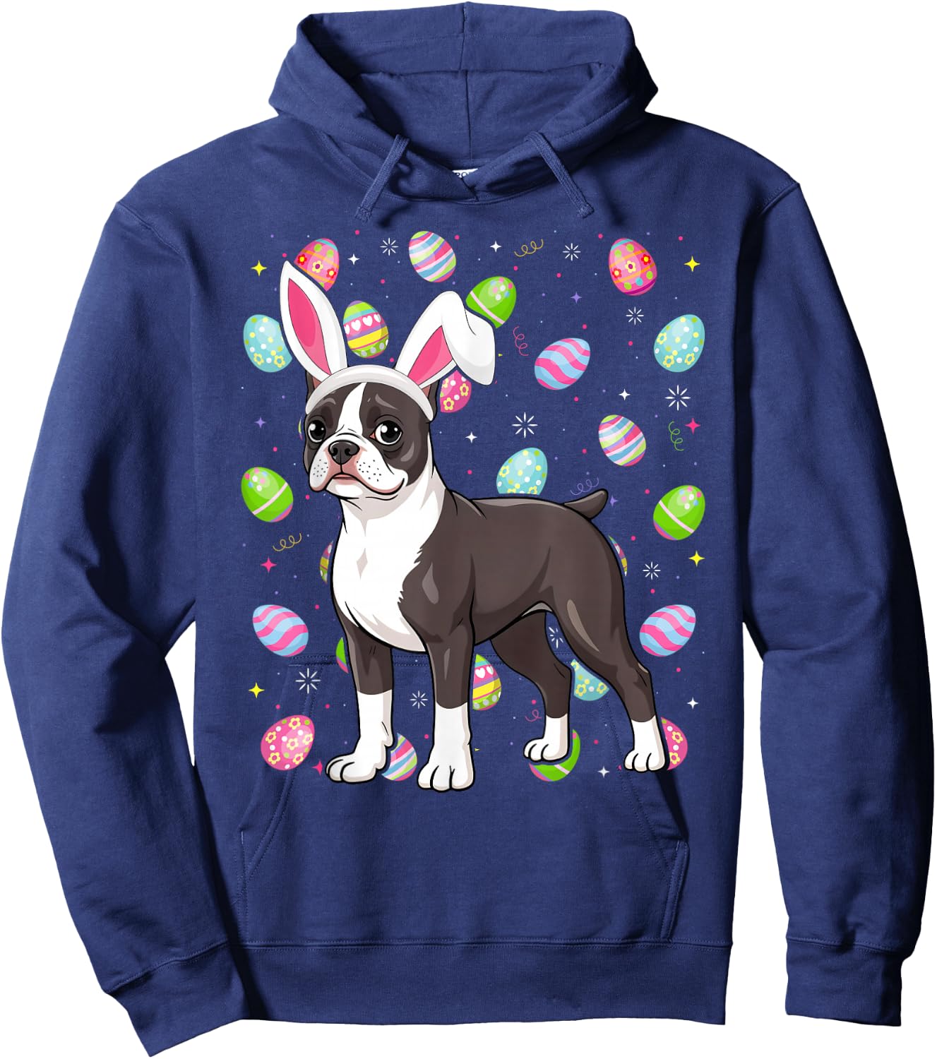 Boston Terrier Dog Happy Easter Egg Hunt Bunny Ear Easter Hoodie - Hoodie | Navy