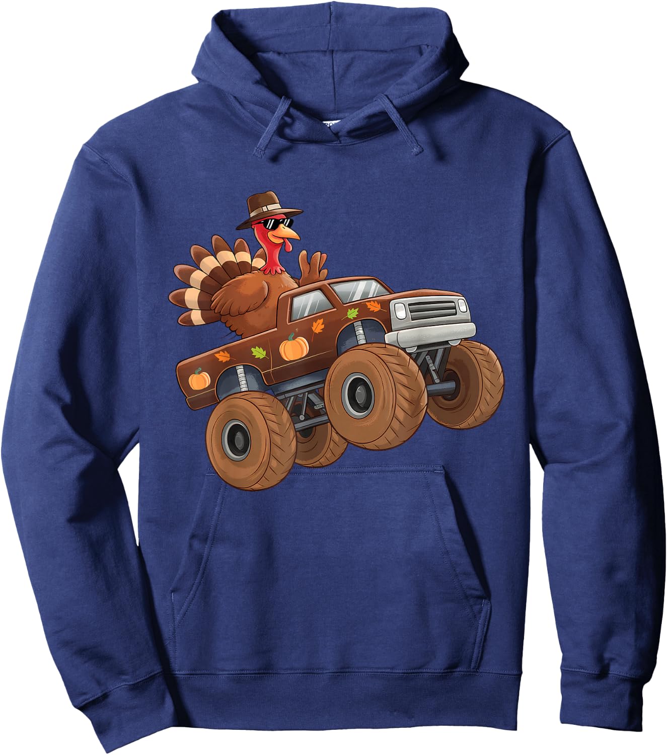 Turkey Thanksgiving Riding Monster Truck Boys Kids Hoodie - Hoodie | Navy