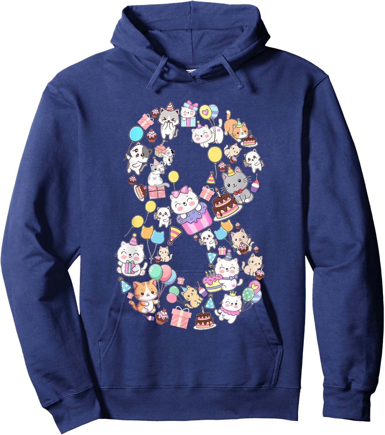 8 Year Old Cat Lover 8th Birthday Cat Animals Themed Hoodie - Hoodie | Navy