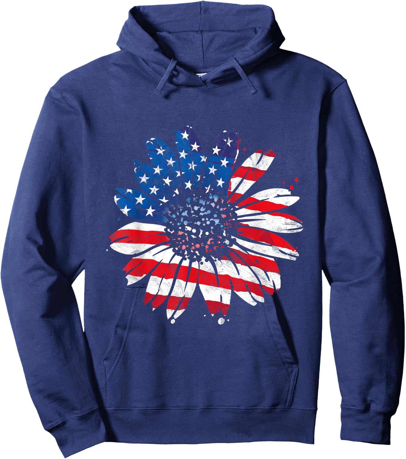USA American Flag Vintage Sunflower Happy 4th of July Girl Hoodie - Hoodie | Navy