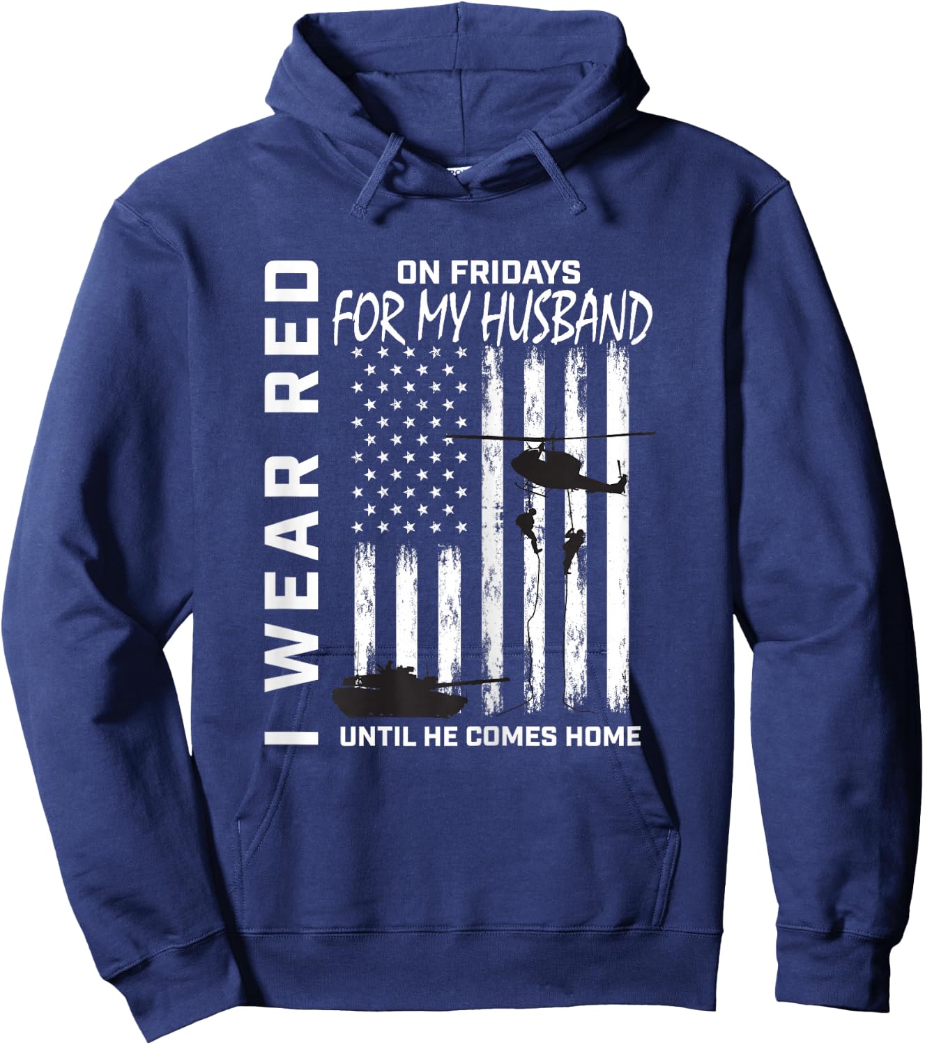 Red Friday Deployed Husband Military Wife Support USA Flag Hoodie - Hoodie | Navy