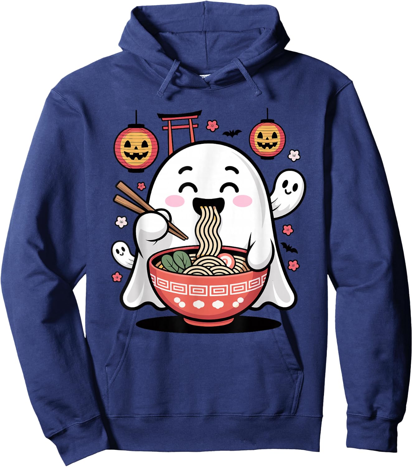 Mignon fantôme Mangeant Ramen Halloween Kawaii Effrayant Hoodie - Hoodie | Navy