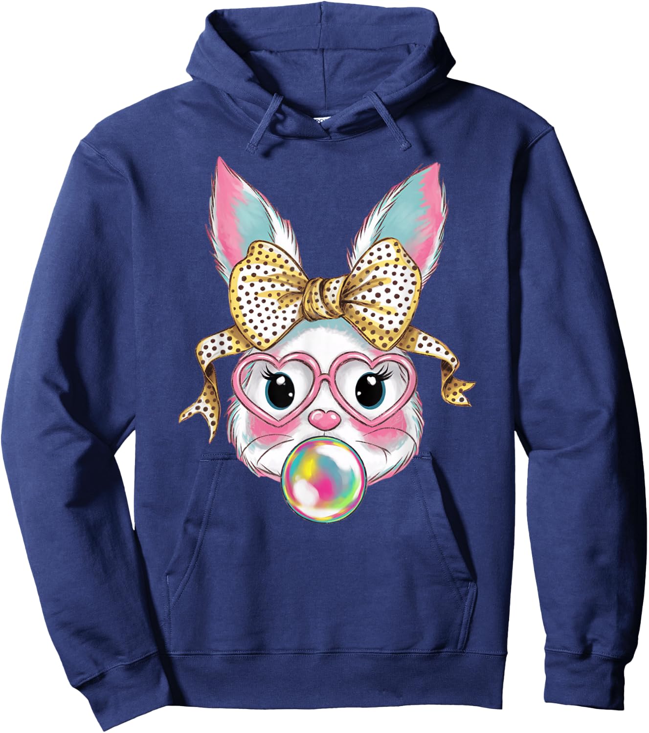 Cute Rabbit Bunny Face Blowing Bubble Gum Easter Day Girls Hoodie - Hoodie | Navy