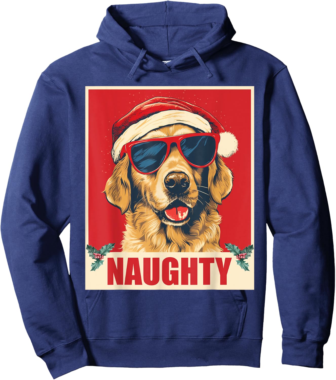 Funny Golden Retriever Christmas Naughty Vintage Hoodie - Hoodie | Navy
